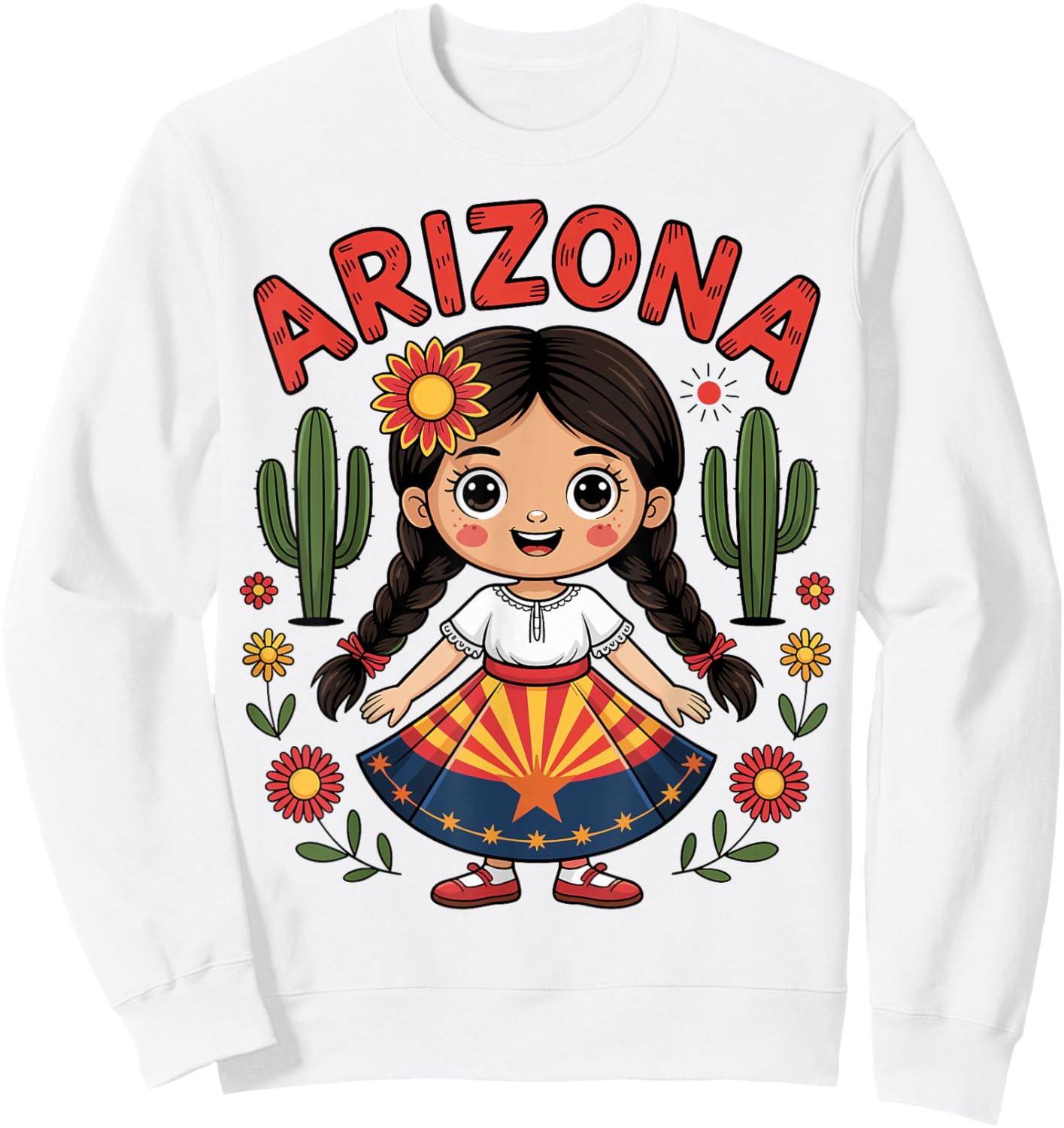 Cute Arizona Girl in State Flag Dress and Cactus for Kids Sweatshirt - Sweatshirt | White