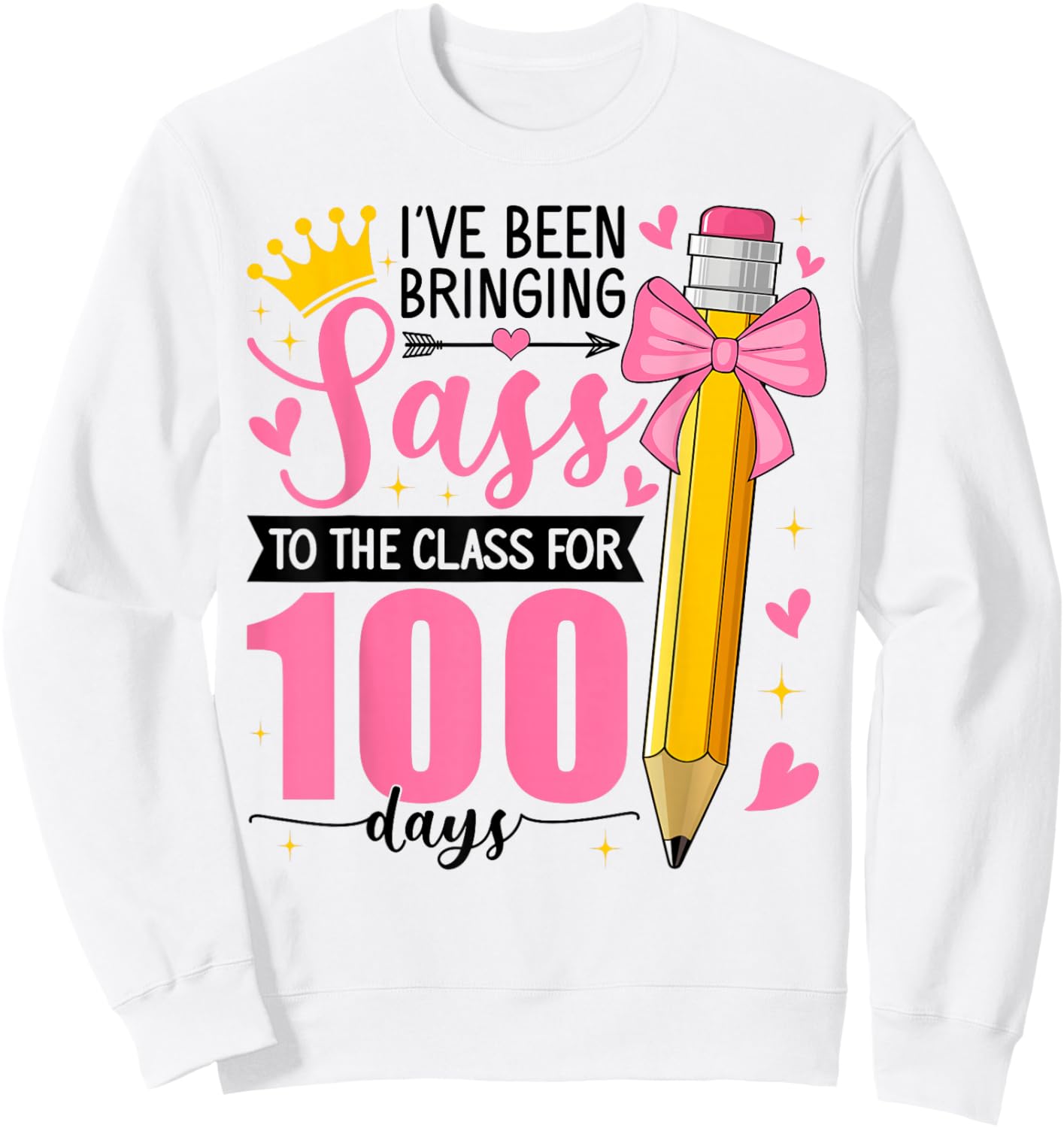 Bringing Sass to The Class for 100 Days of School Bow Girls Sweatshirt - Sweatshirt | White