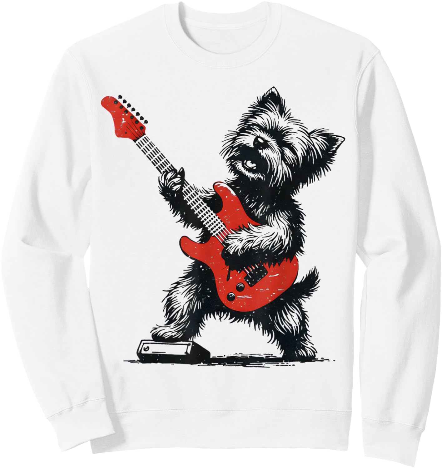 Vintage Yorkie Rock Funny Dog Playing Guitar Rock Style Sweatshirt - Sweatshirt | White