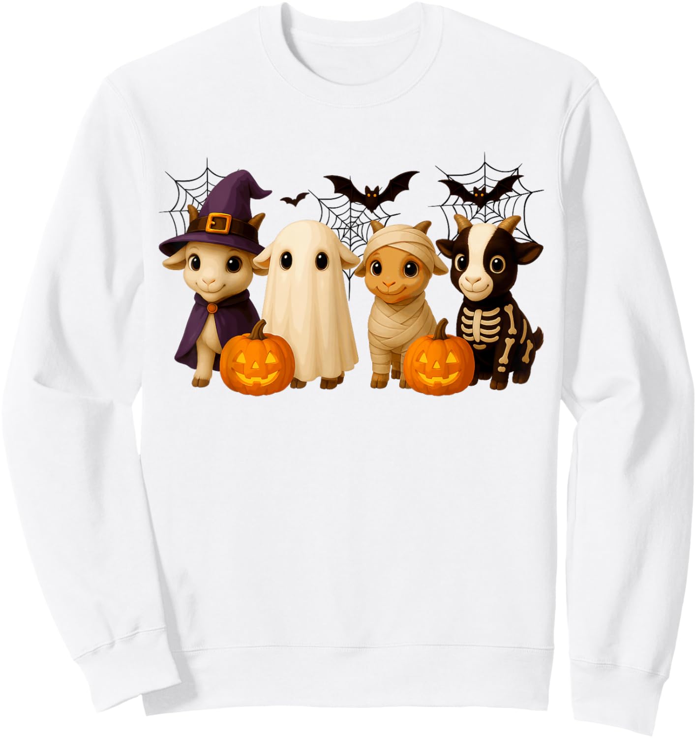 Goats in Witch Skeleton Ghost Costume Happy Halloween Day Sweatshirt - Sweatshirt | White
