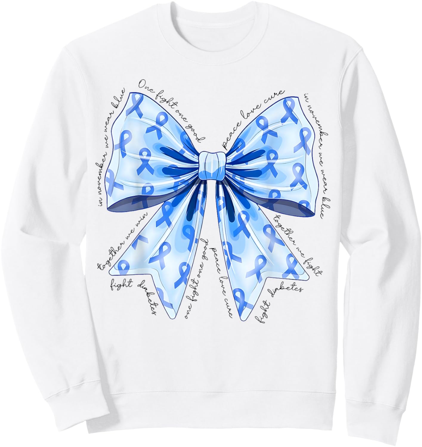 Coquette Bow in November We Wear Blue for Diabetes Awareness Sweatshirt - Sweatshirt | White