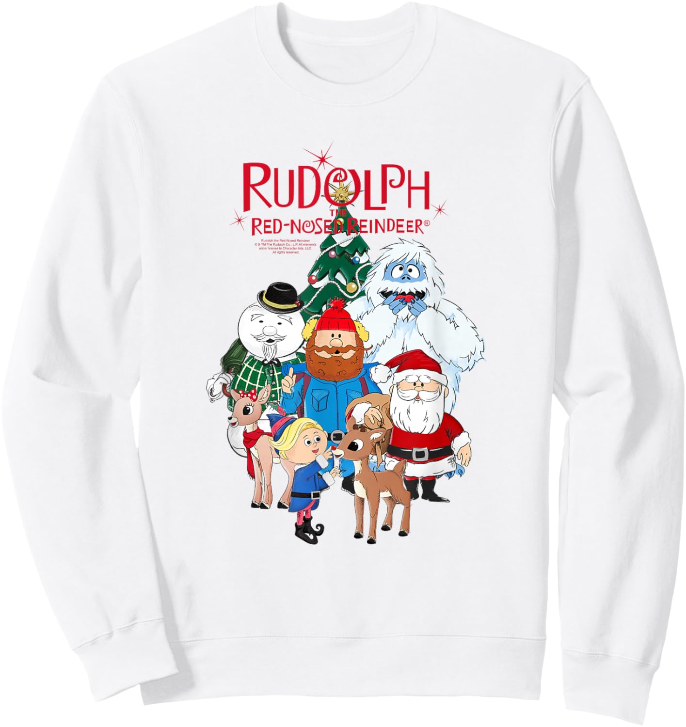 Rudolph Characters with Christmas Tree Retro Holiday Sweatshirt - Sweatshirt | White
