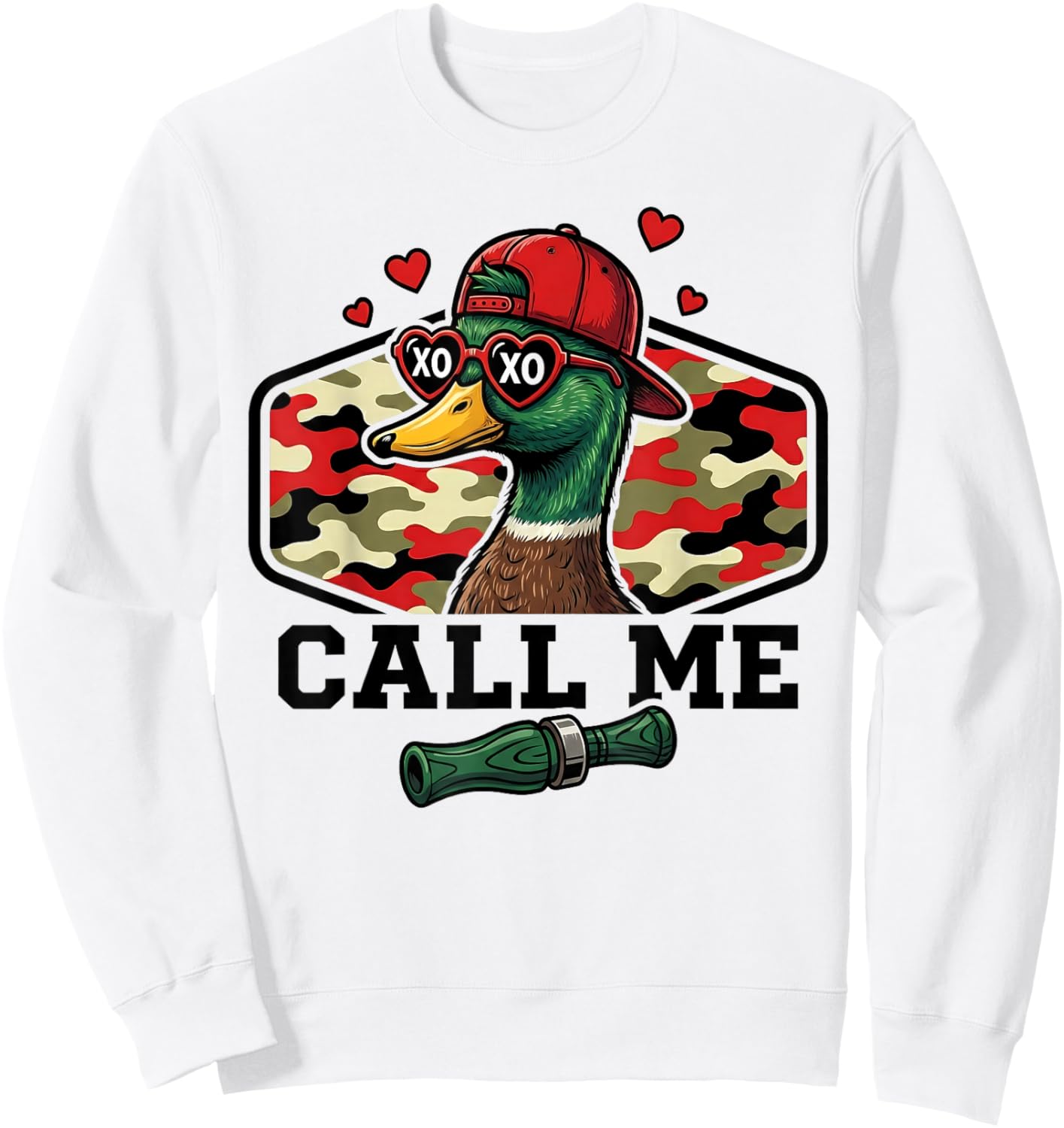 Funny Valentine Duck Hunting Camo Call Me Waterfowl Sweatshirt - Sweatshirt | White