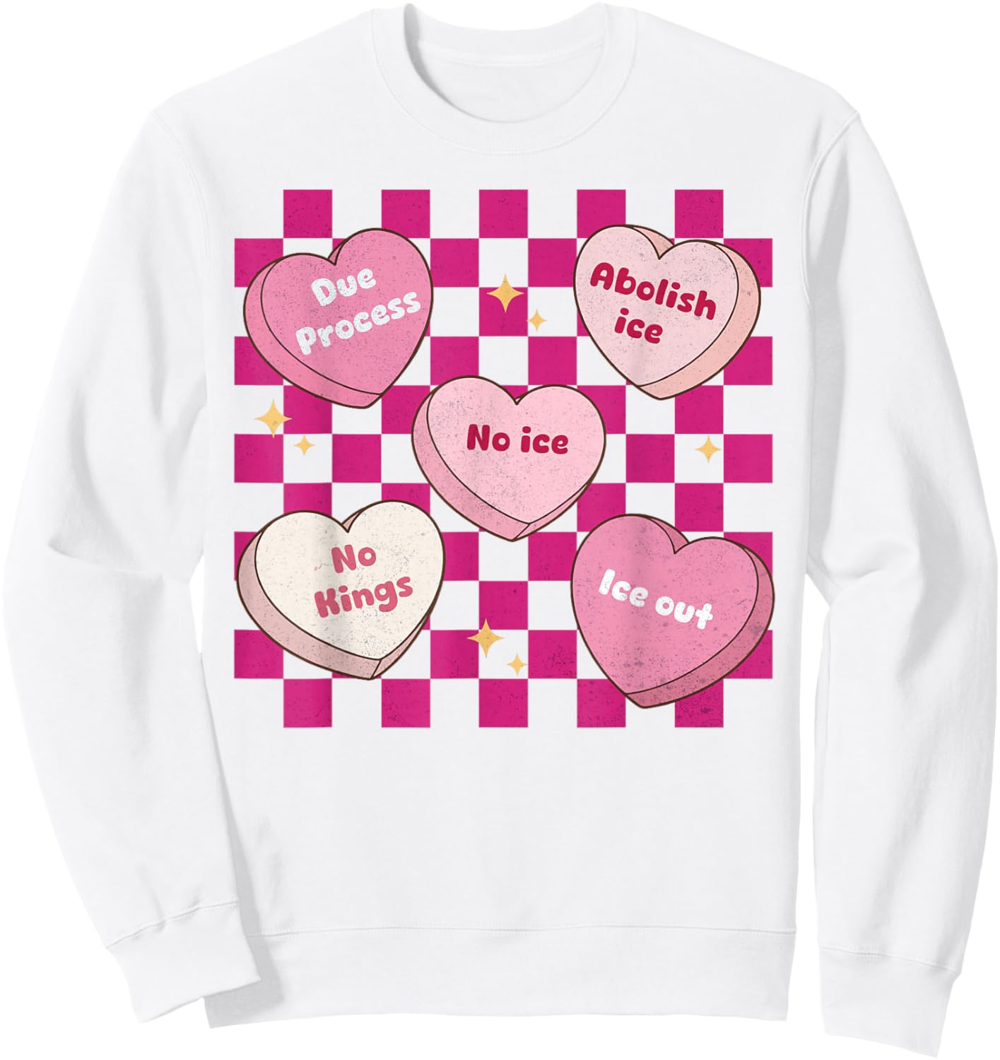 Valentine's Day Candy Heart Funny Abolish Ice Checkered Sweatshirt - Sweatshirt | White