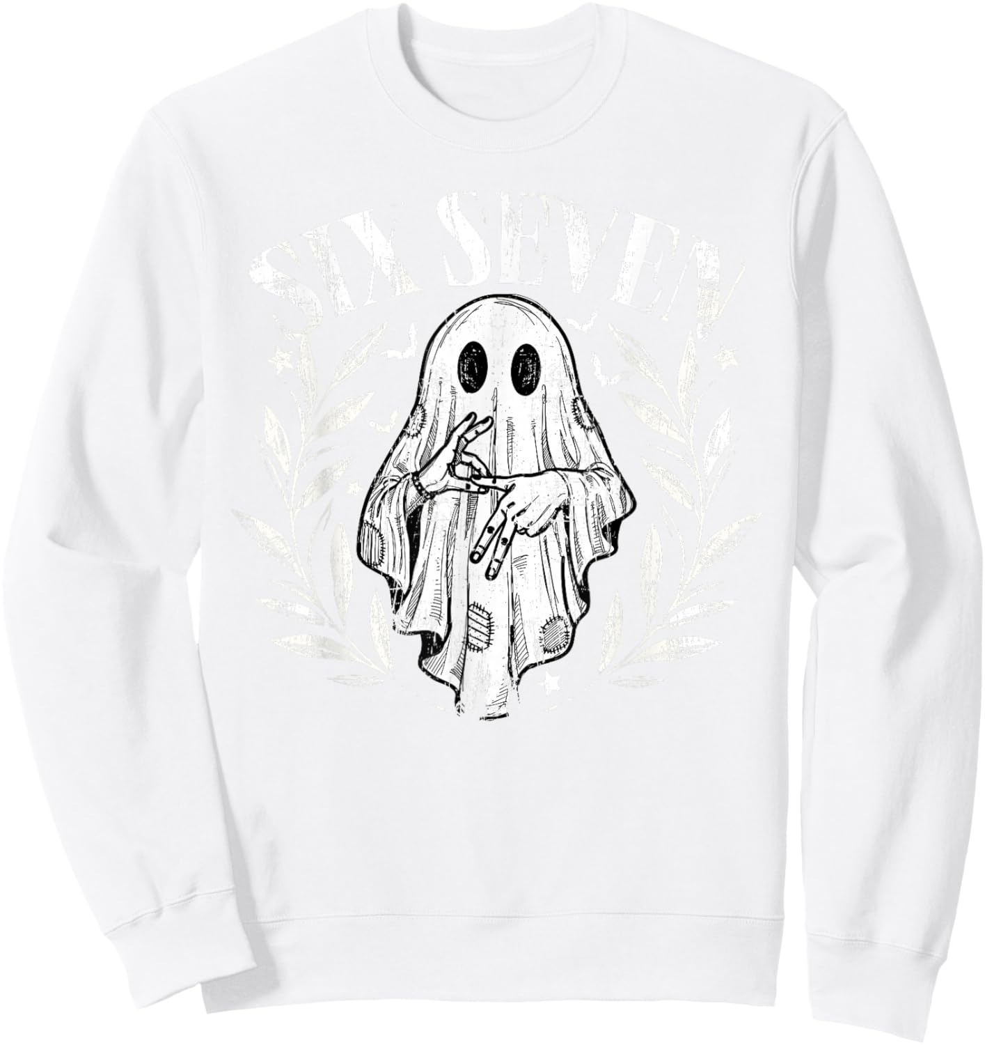 Fun Six Seven Meme 6 7 Halloween Ghost Costume Sweatshirt - Sweatshirt | White