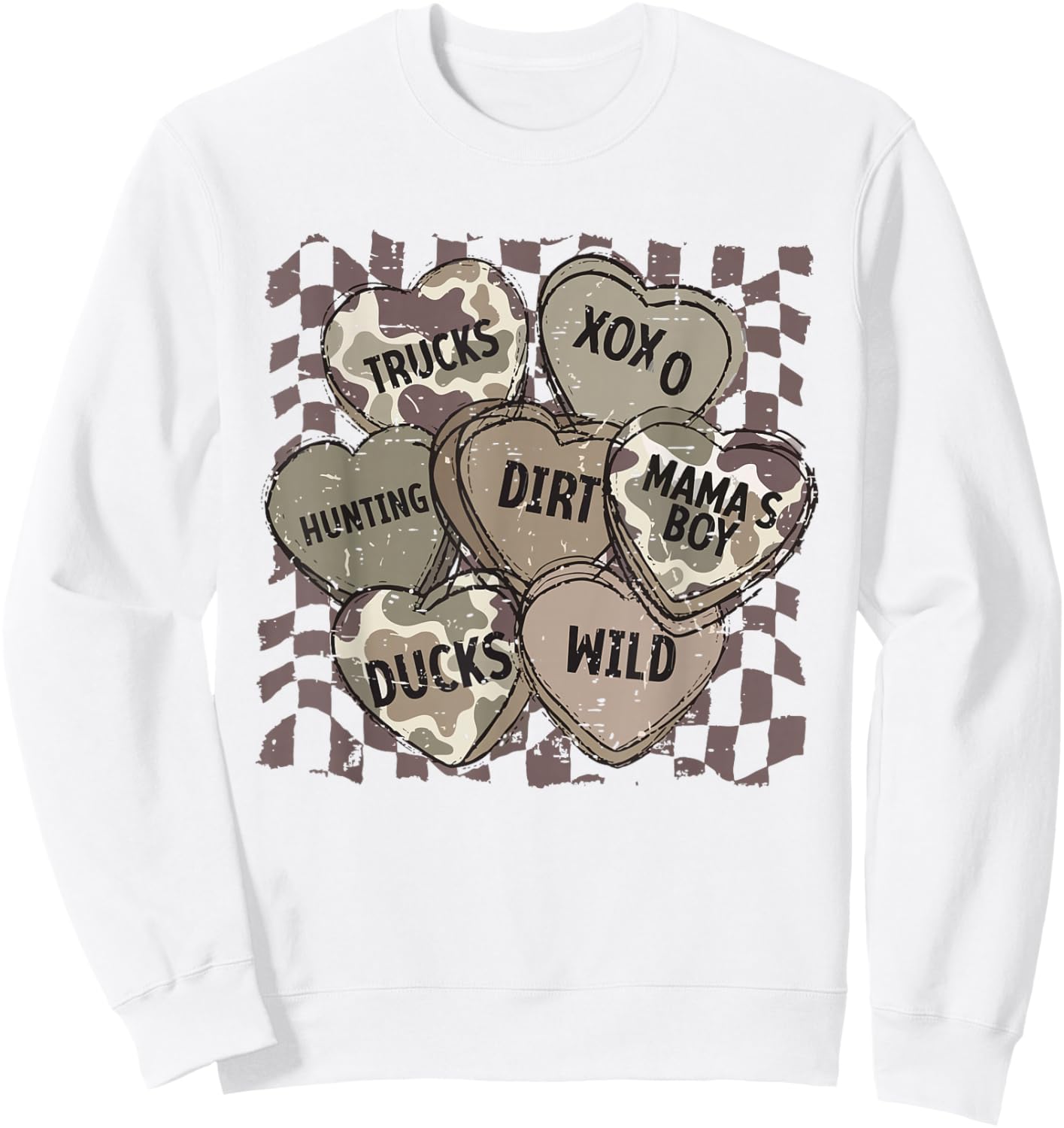 Camo Valentine Hearts Conversation Hunting Duck Truck XOXO Sweatshirt - Sweatshirt | White