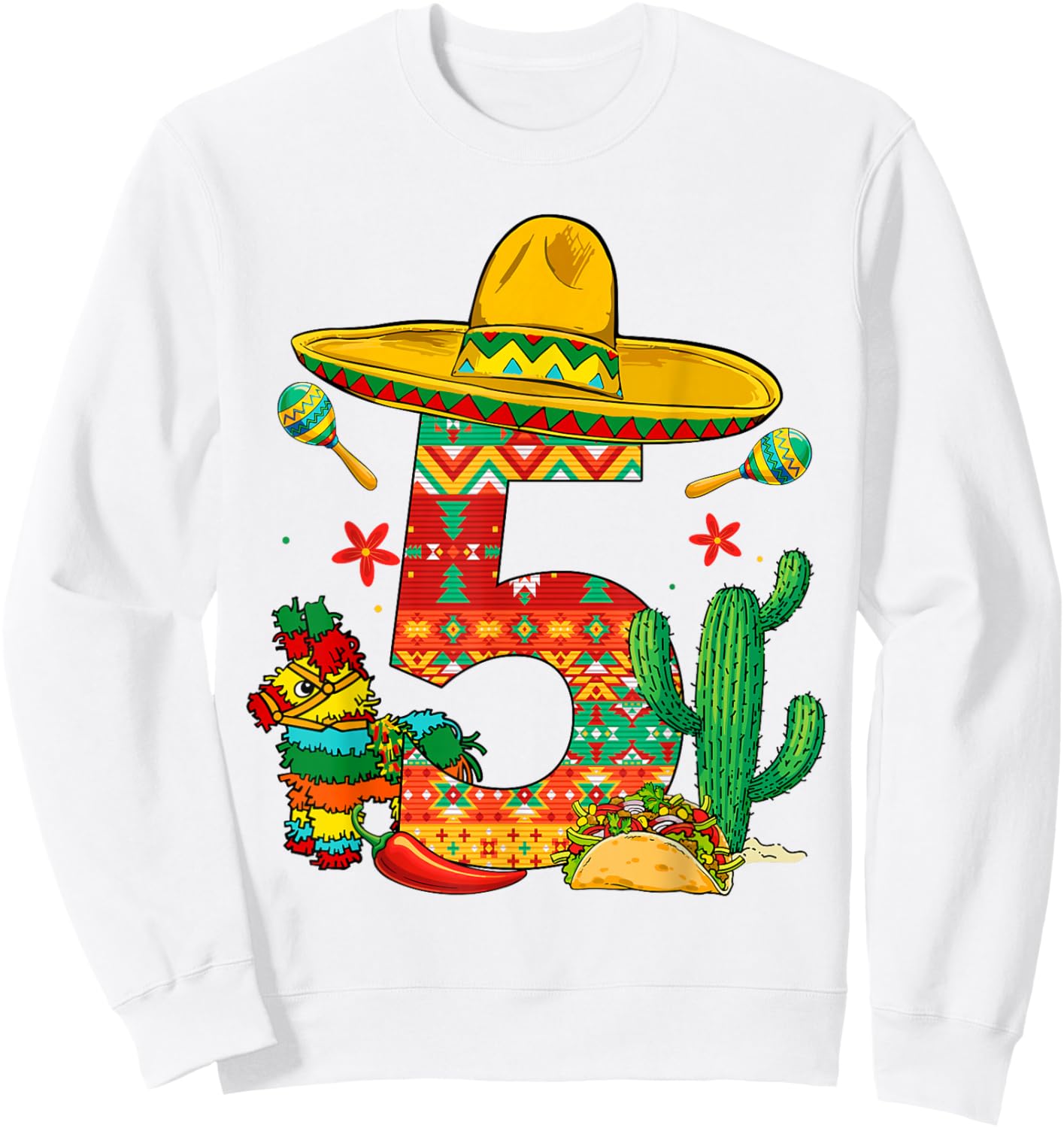 5 Years Old 5th Birthday Cinco De Mayo Fiesta Boy Kid Girl Sweatshirt - Sweatshirt | White