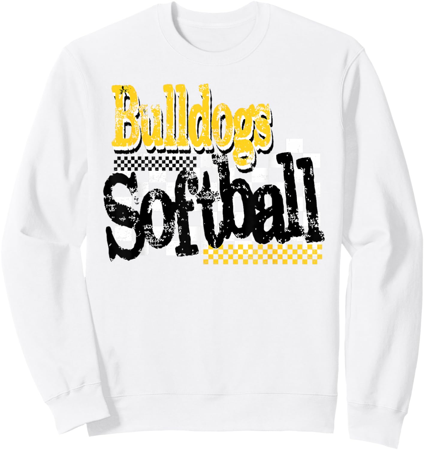Bulldogs Softball Checkered Print Yellow Bulldog Pride Sweatshirt - Sweatshirt | White