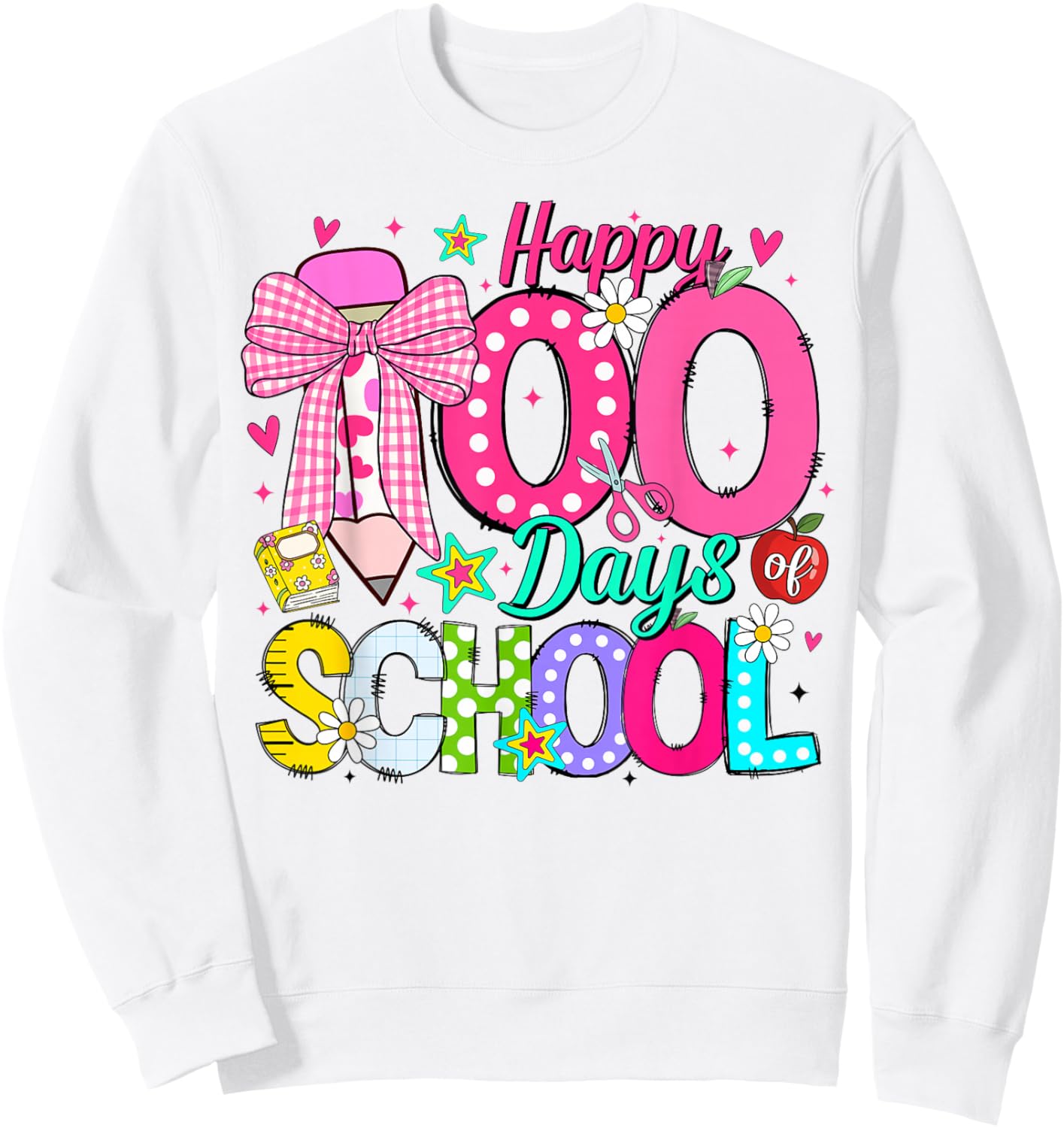 100th Day of School Coquette Bow Girls Teachers Classroom Sweatshirt - Sweatshirt | White