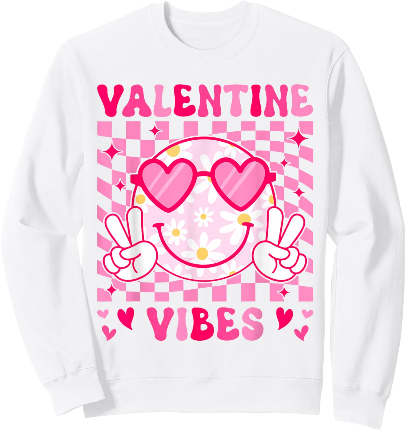 Groovy Valentine Vibes Women Teens Girls Kid Flower Sweatshirt - Sweatshirt | White