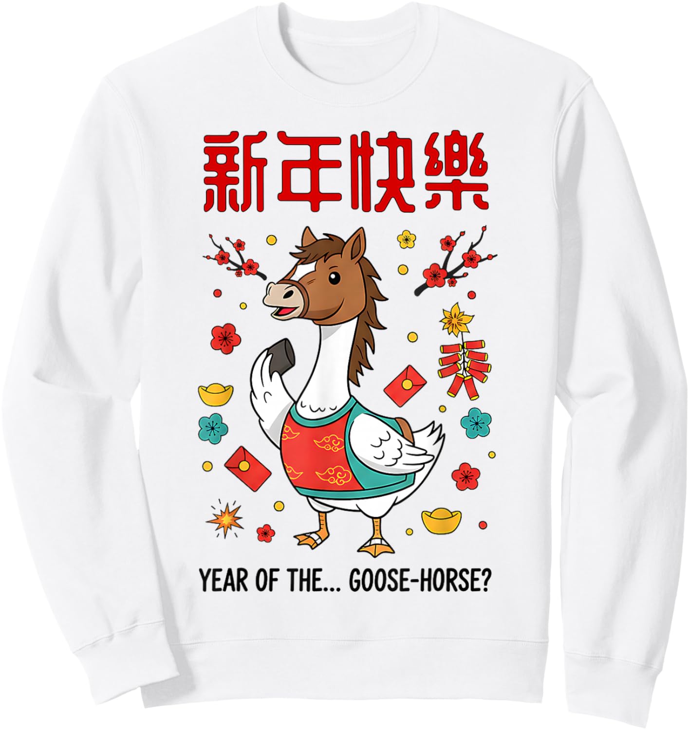 Funny Goose Chinese New Year of The Horse Sweatshirt - Sweatshirt | White