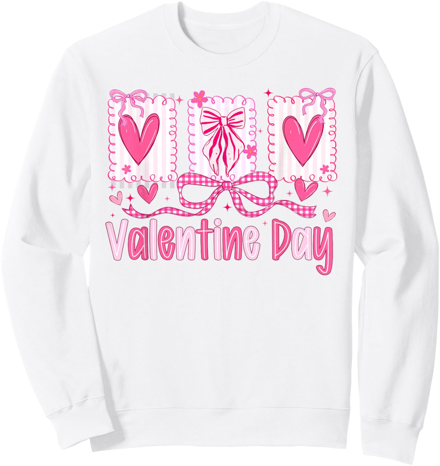 Valentines Day Preppy Hearts Coquette Bow Women Girls Sweatshirt - Sweatshirt | White