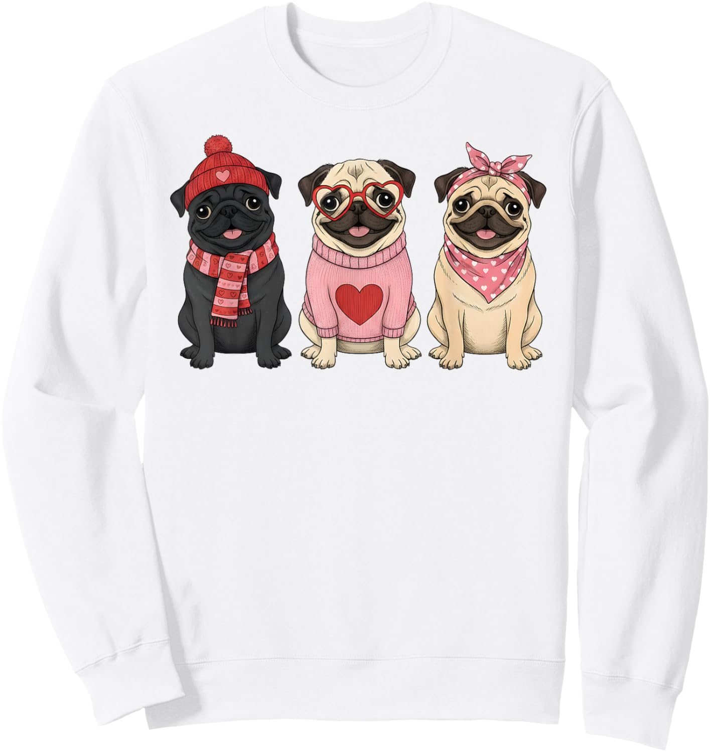 Cute Pug Valentine Dog Sweatshirt - Sweatshirt | White