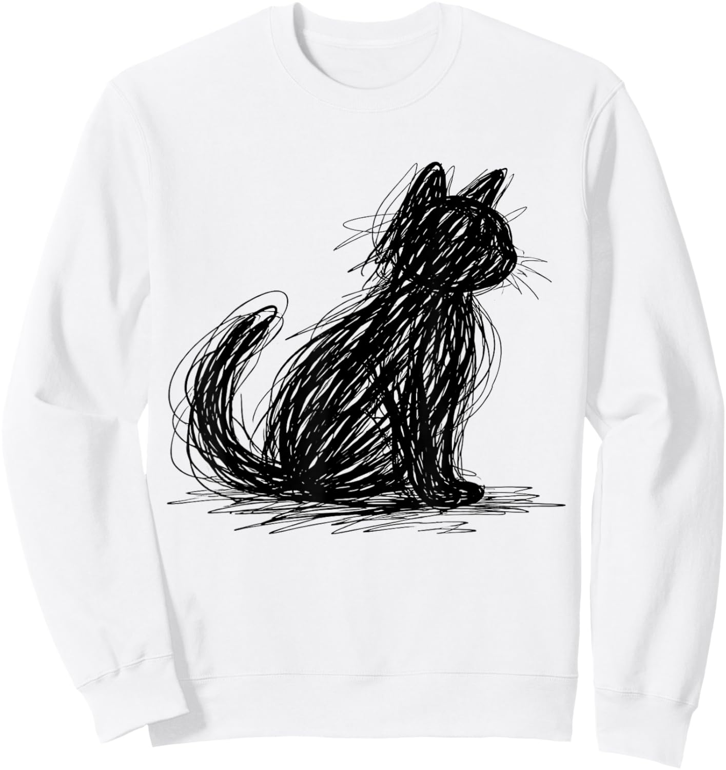 Scribble Cat Minimal Line Art Japanese Sweatshirt - Sweatshirt | White