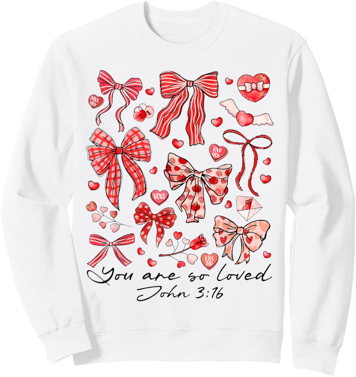 You are So Loved John 3:16 Christian Coquette Pink Bow Sweatshirt - Sweatshirt | White