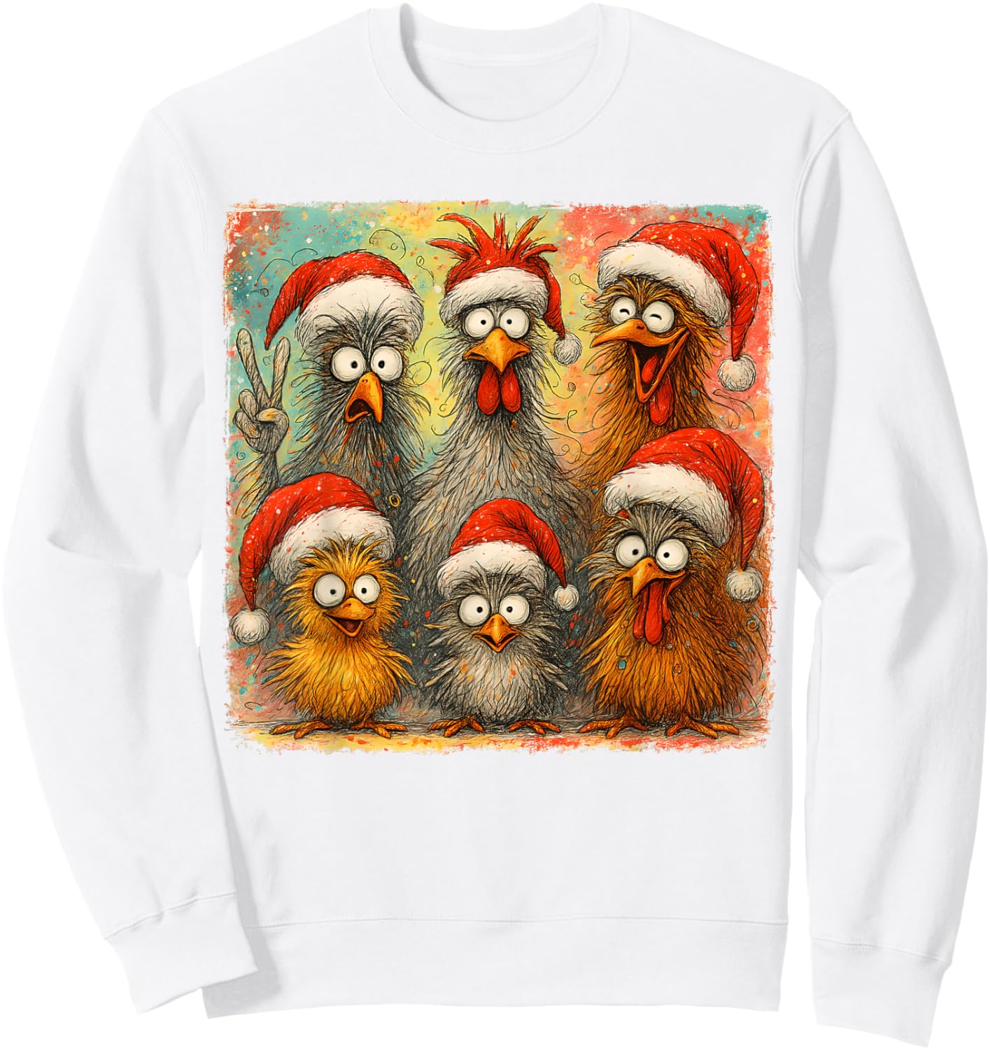 HUGvyn Christmas Santa Chicken Crazy Eagerlys Rooster Meme Sweatshirt - Sweatshirt | White
