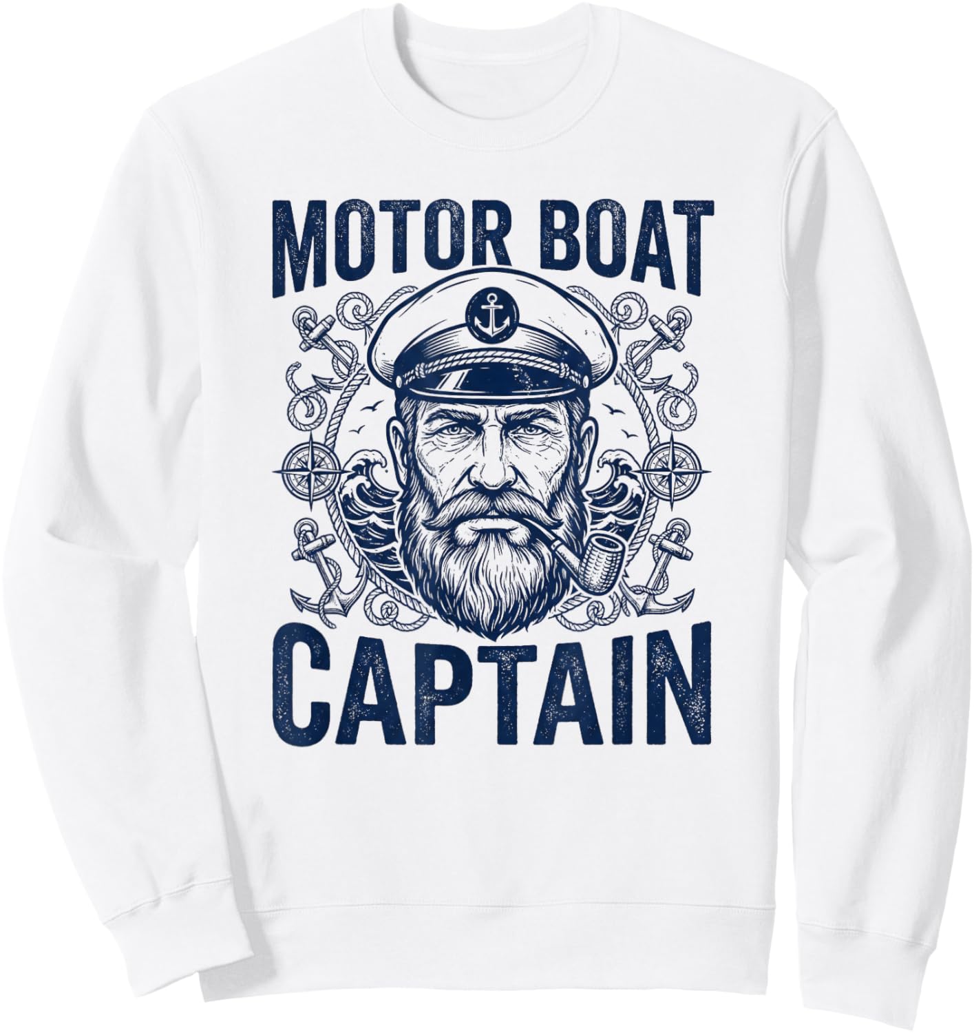 Motor Boat Captain Vintage Bearded Sailor Nautical Men Sweatshirt - Sweatshirt | White