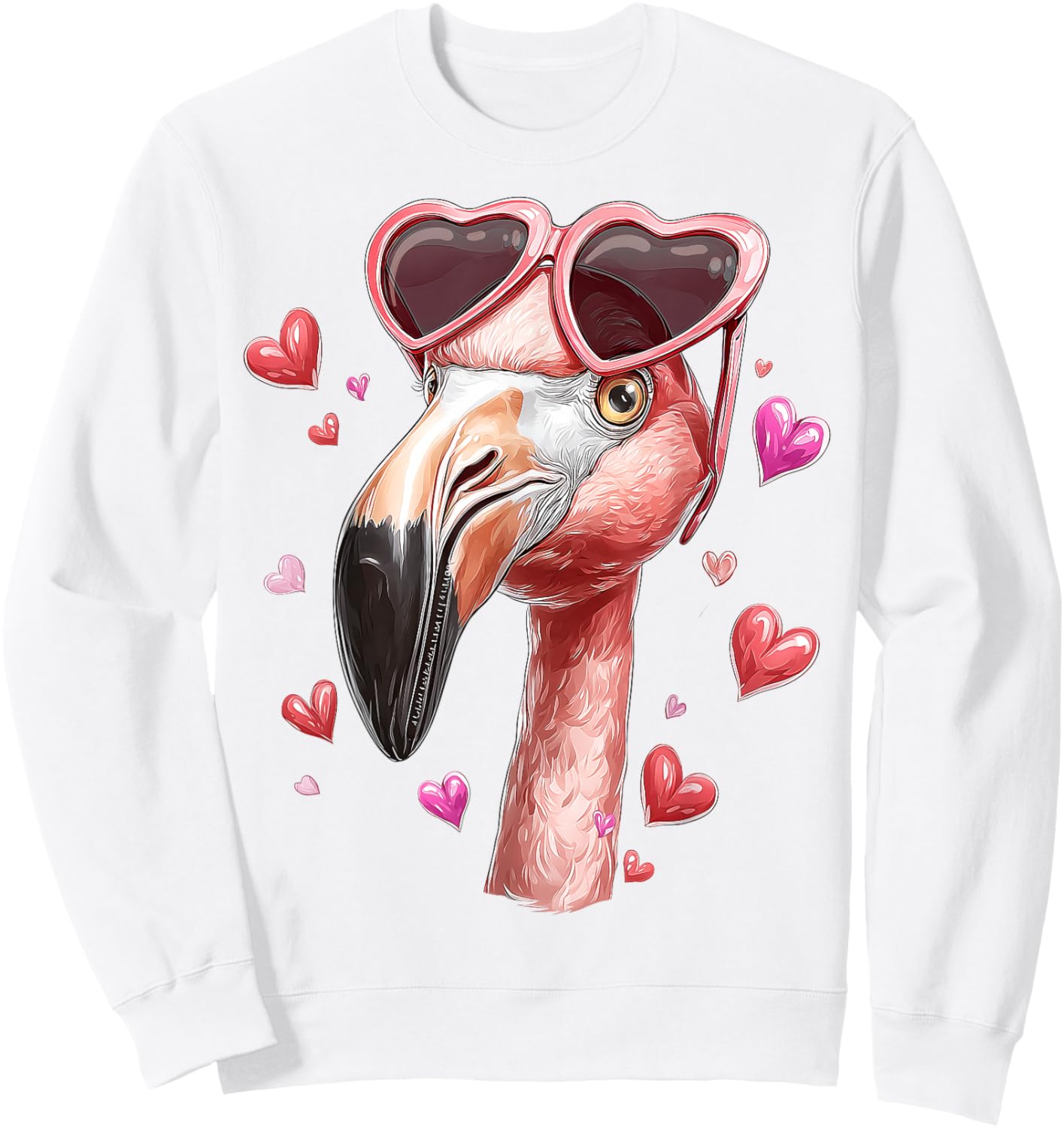 Flamingo Animal Valentine's Day Heart Sunglasses Sweatshirt - Sweatshirt | White