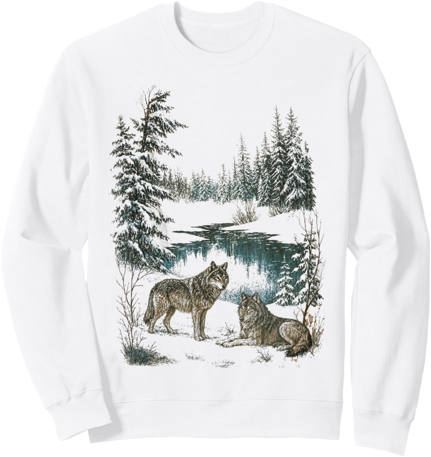 Retro Wolf 90s Forest Nature Vintage Wildlife Lovers Animal Sweatshirt - Sweatshirt | White
