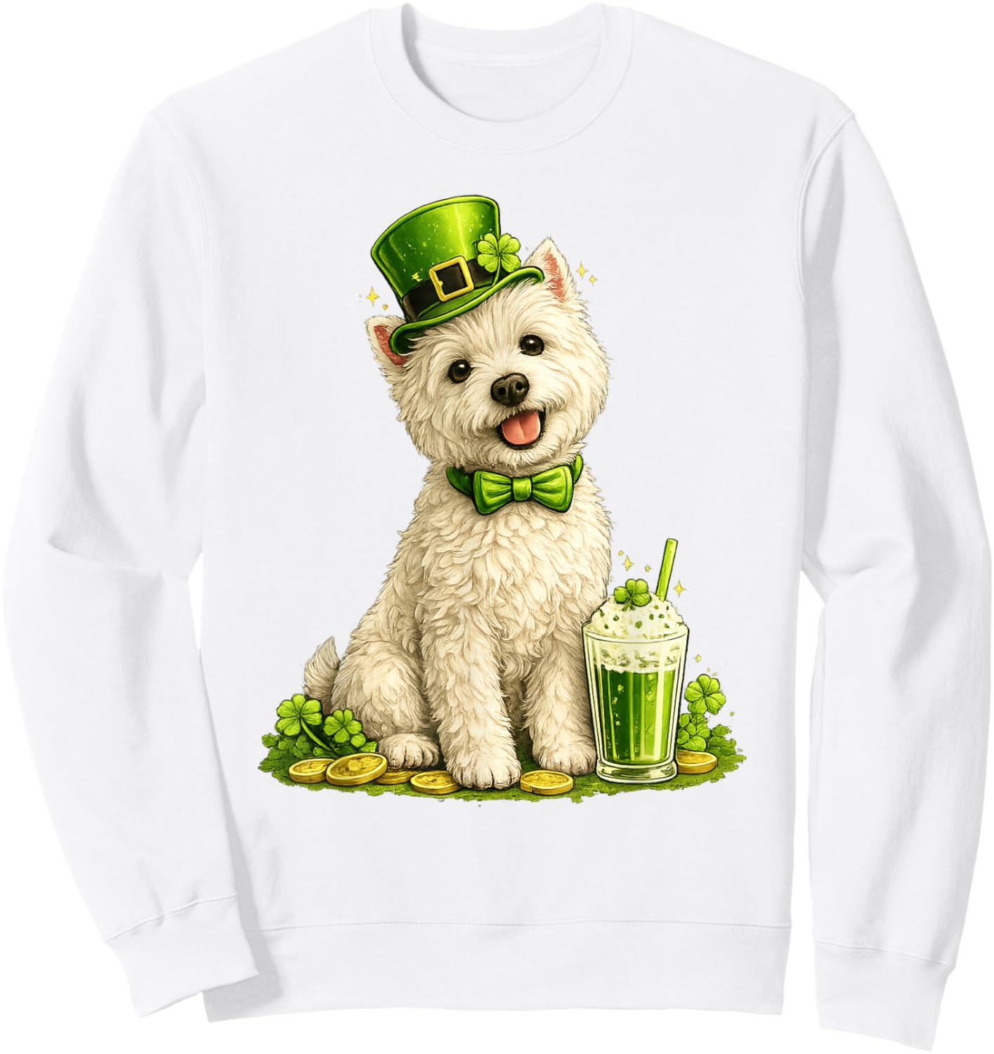St Patricks Day West Highland Terrier Dog, Cute Westie Sweatshirt - Sweatshirt | White