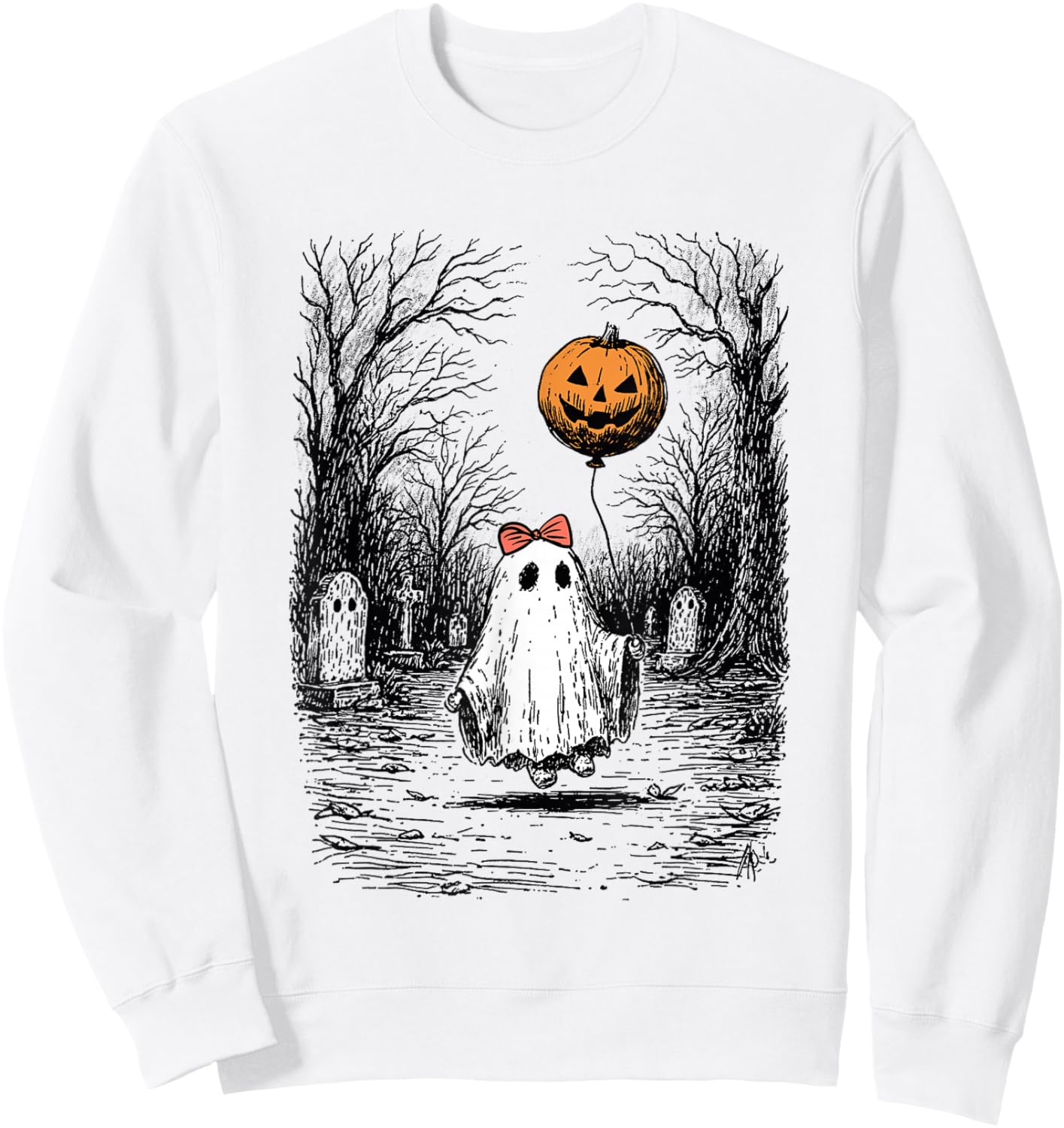 Horror Halloween Ghost Fall Pumpkin Spooky Season Women Sweatshirt - Sweatshirt | White