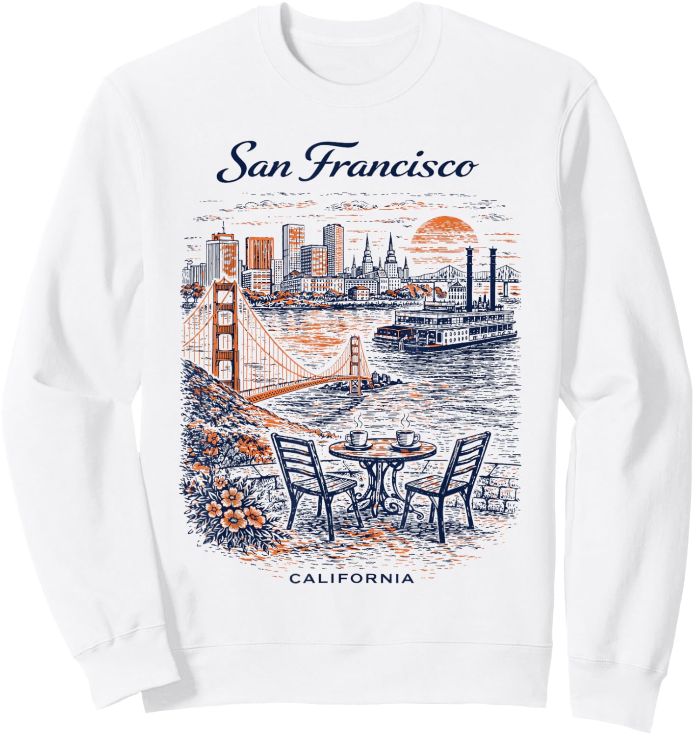 San Francisco Vintage Travel Scenic Illustration Sweatshirt - Sweatshirt | White