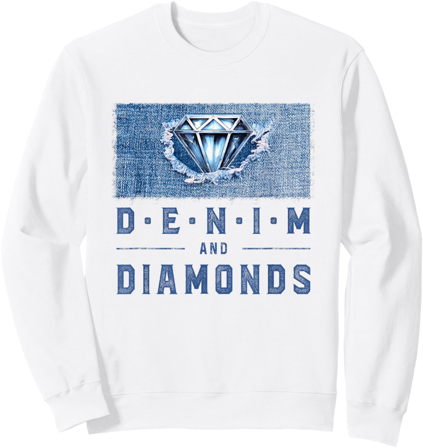 Denim and Diamonds Western Girls Night Party Vibes Sweatshirt - Sweatshirt | White