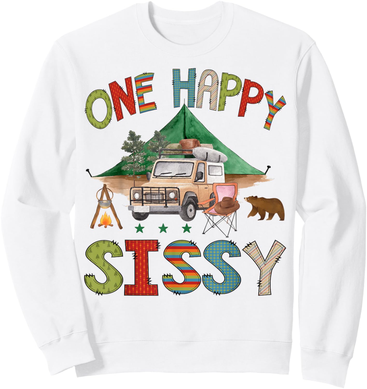 One Happy Sissy Camper 1st Birthday Boy Camping Bear Sweatshirt - Sweatshirt | White