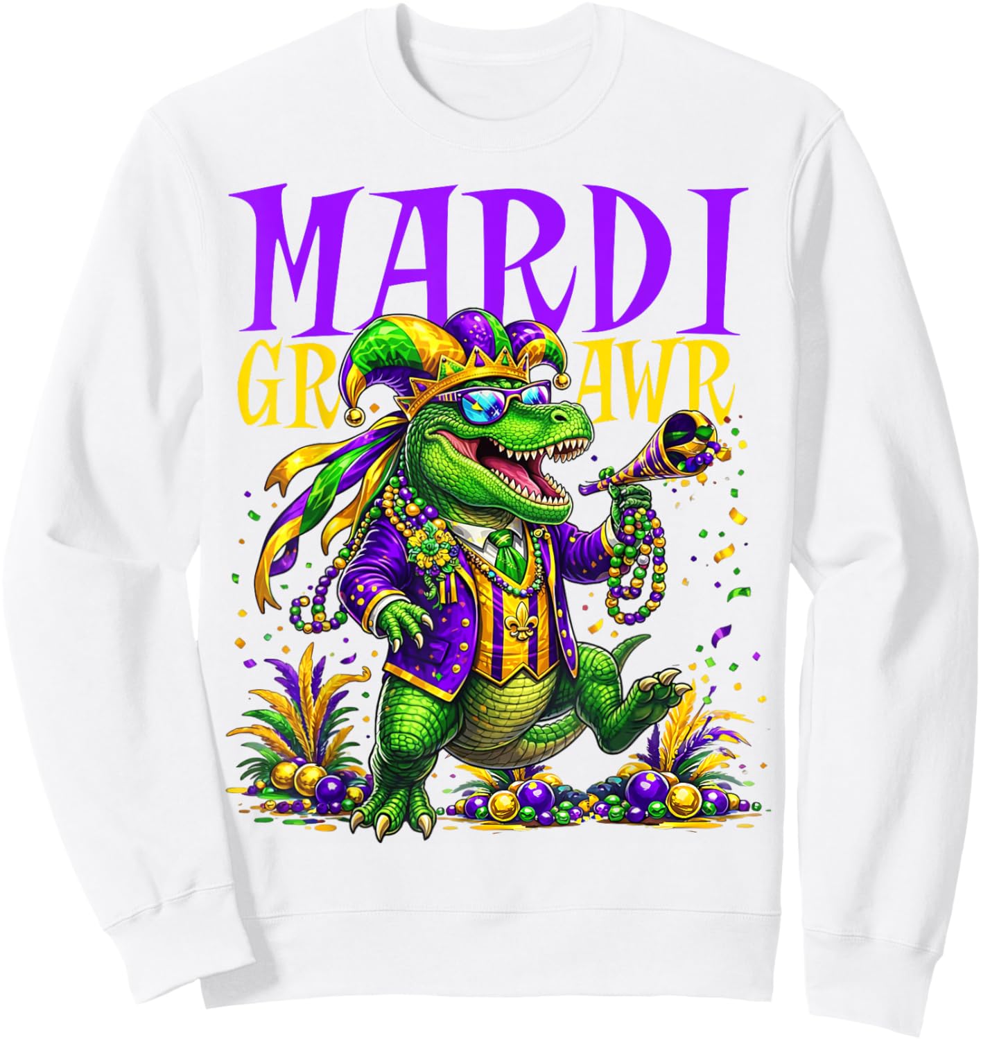 Mardi Gras Dinosaur Let The Shenanigans Begin Mardi Gras Sweatshirt - Sweatshirt | White
