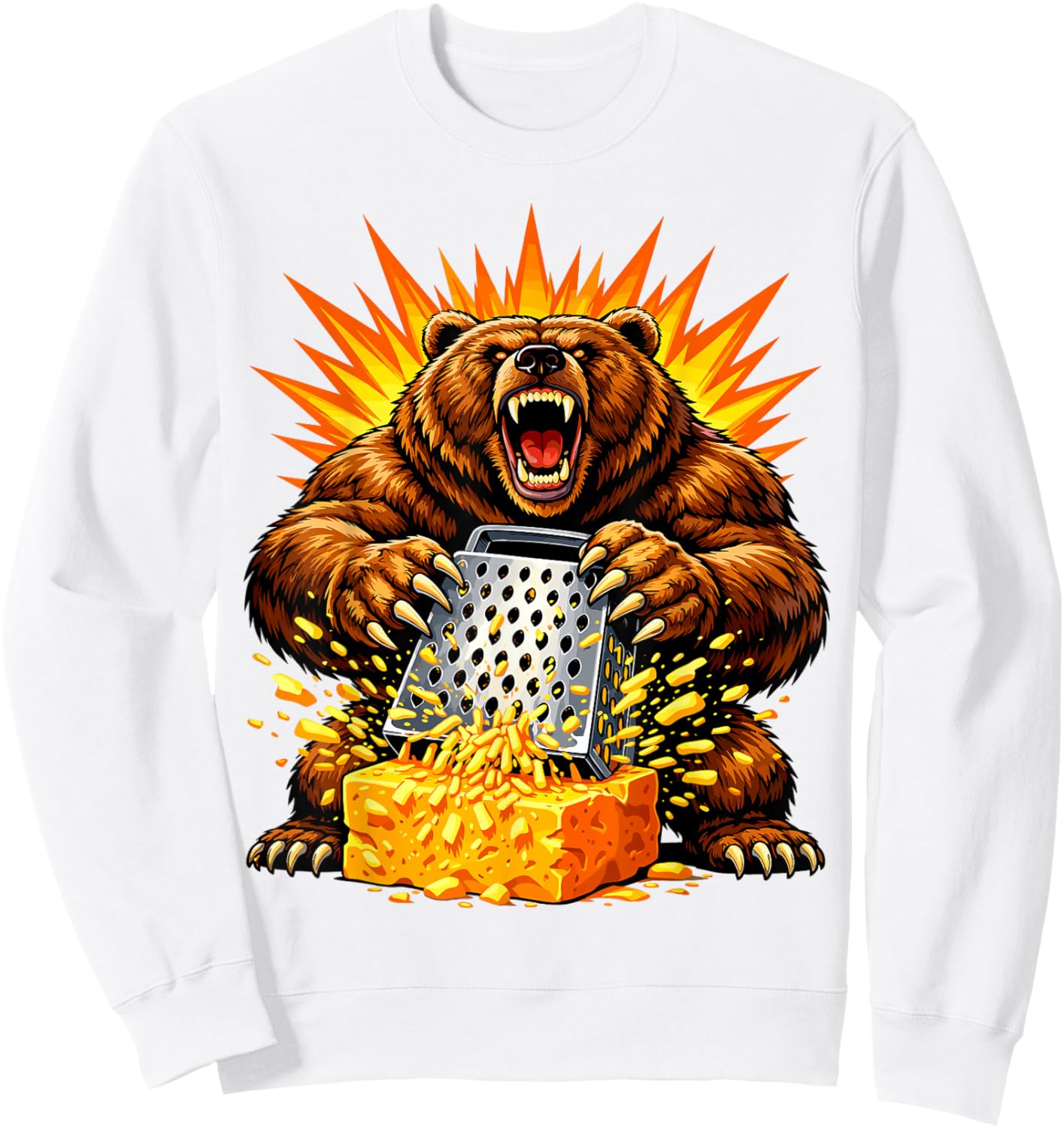 Angry Bear Grating Cheese Grater Hater Sweatshirt - Sweatshirt | White