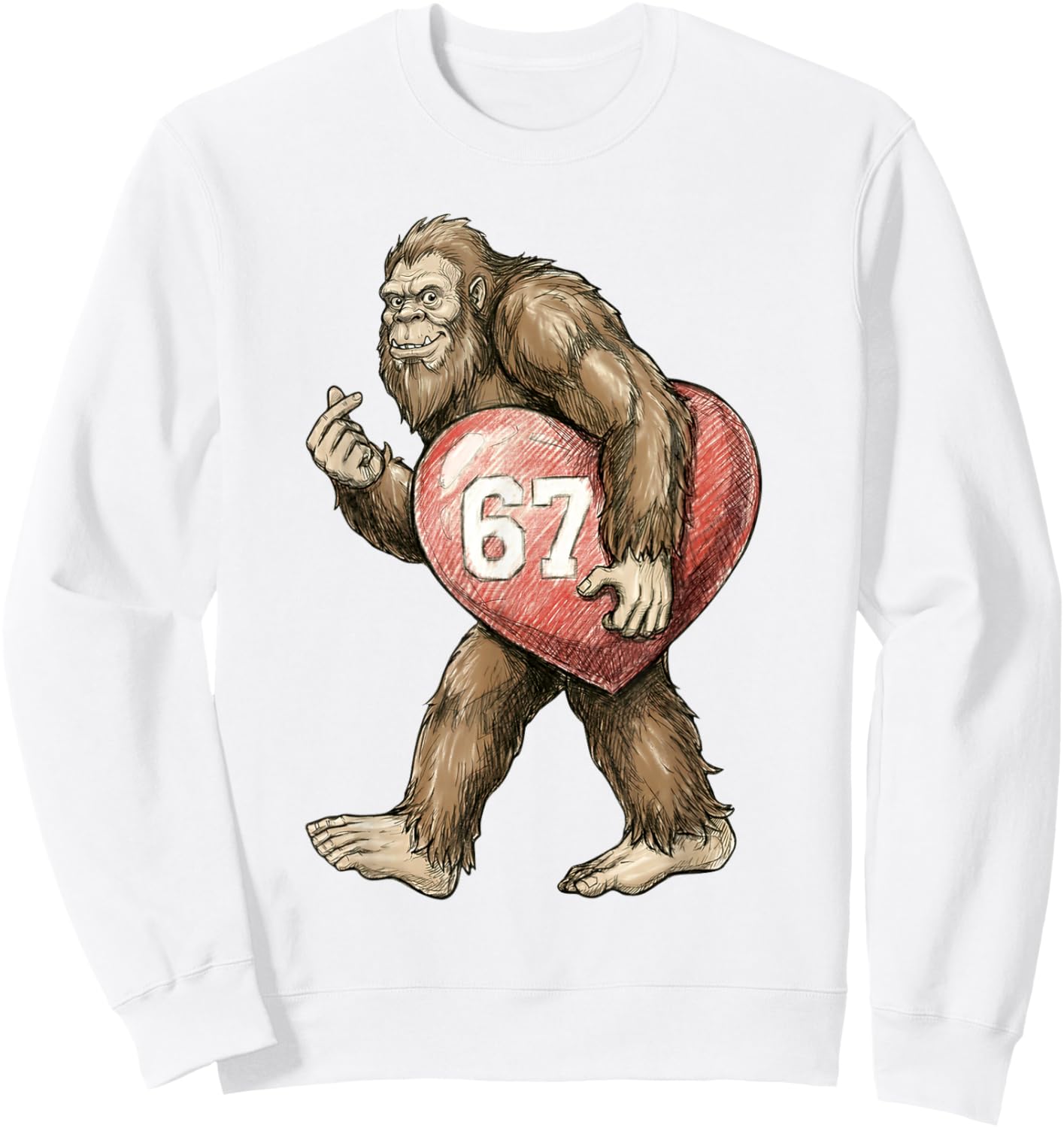 Valentine’s Day Bigfoot 67 Meme Funny Six Seven 67 Valentine Sweatshirt - Sweatshirt | White