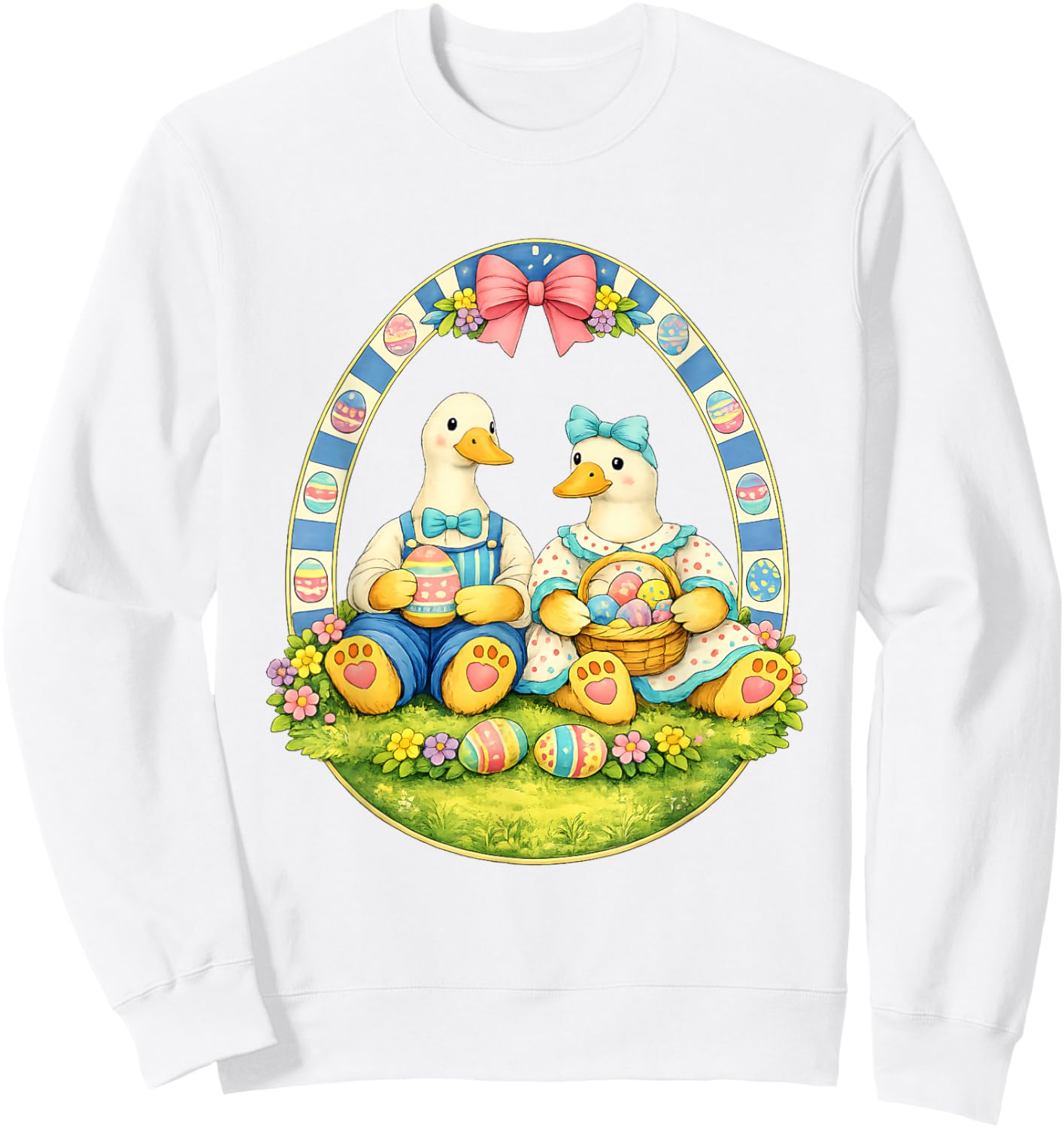Easter Vintage 80's Geese with Eggs and Basket Goose Sweatshirt - Sweatshirt | White