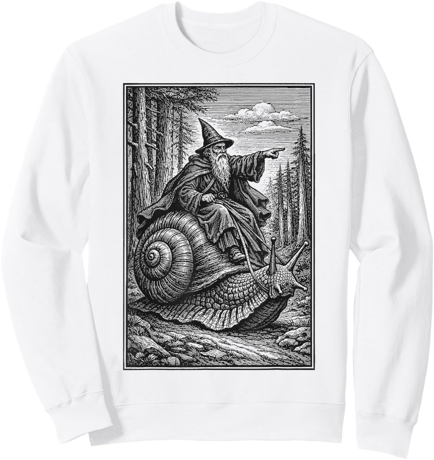 Retro Medieval Snail Rider Whimsical Wizard Fantasy Snail Sweatshirt - Sweatshirt | White