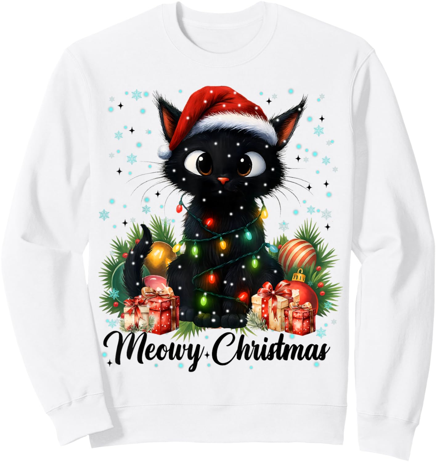 Moewy Christmas Black Cute Cat Santa Hat Xmas Women Girl Sweatshirt - Sweatshirt | White