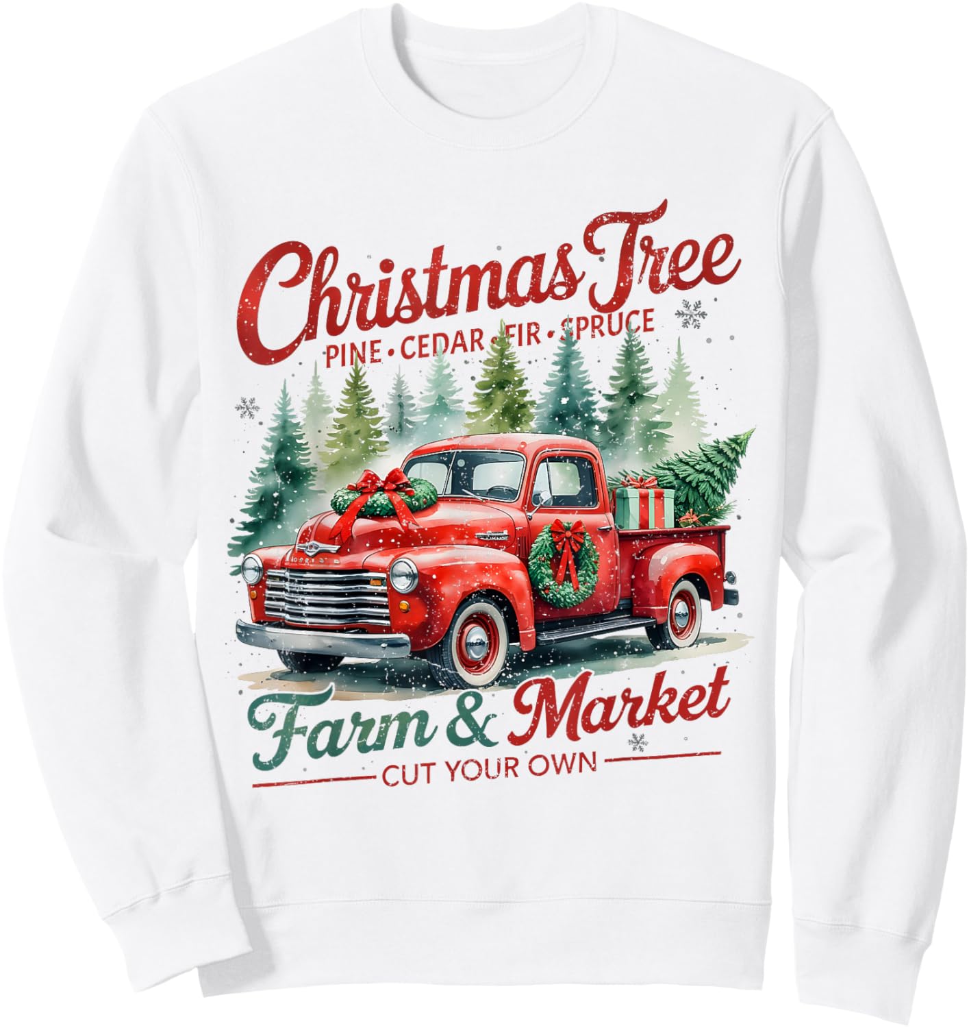 Christmas Tree Farm Red Truck Holiday Vintage Sweatshirt - Sweatshirt | White