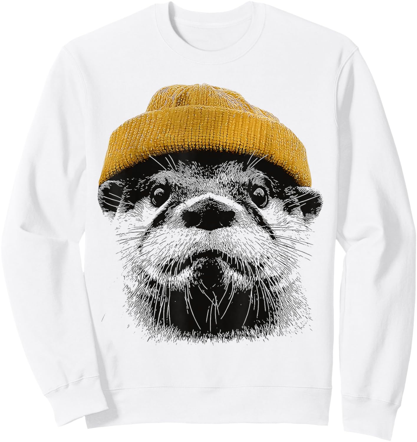 Retro River Otter Wearing Beanie Cute Otter Animal Art Sweatshirt - Sweatshirt | White