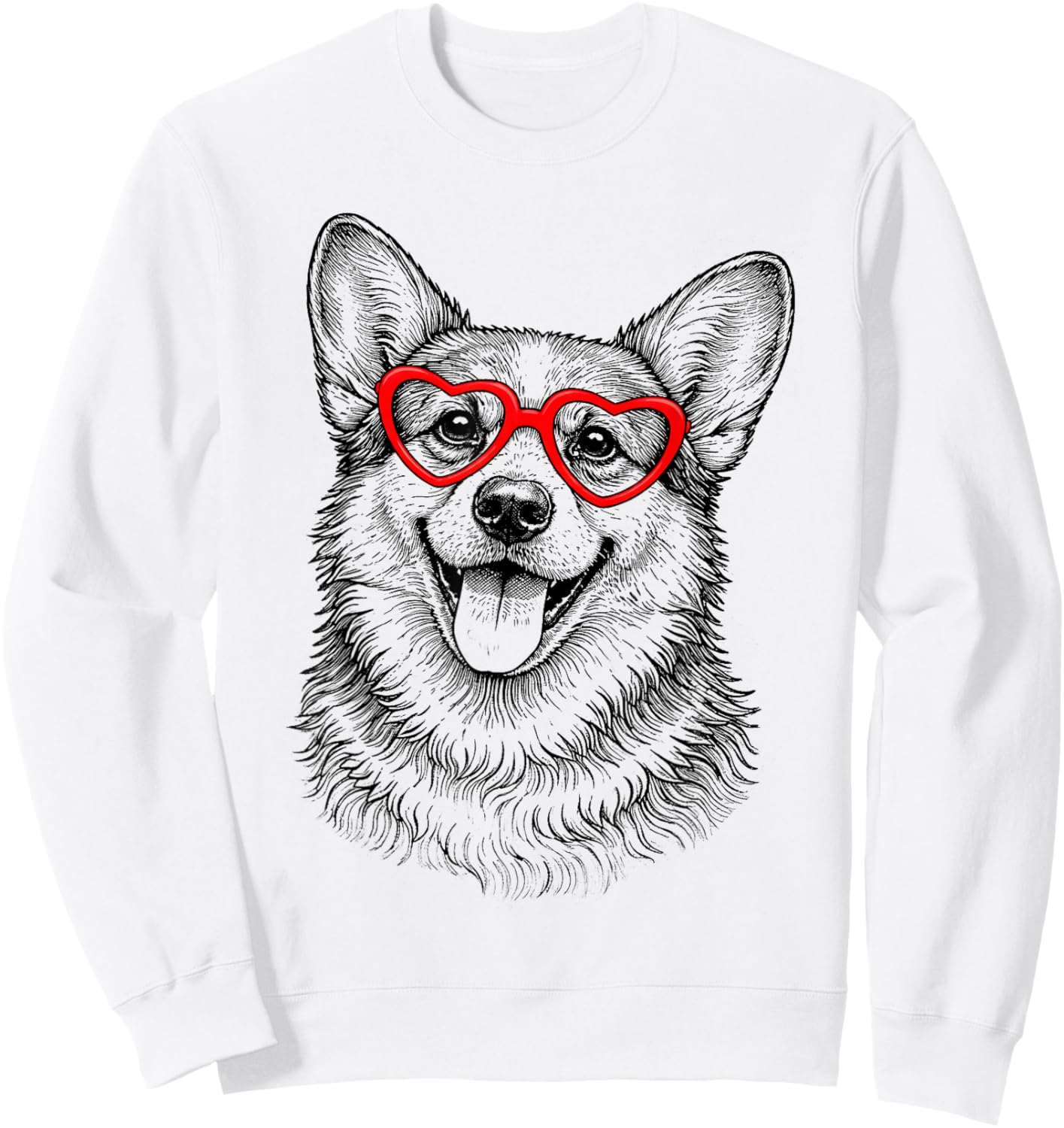 Funny Corgi Face Heart Glasses Dog Valentine's Day Sweatshirt - Sweatshirt | White