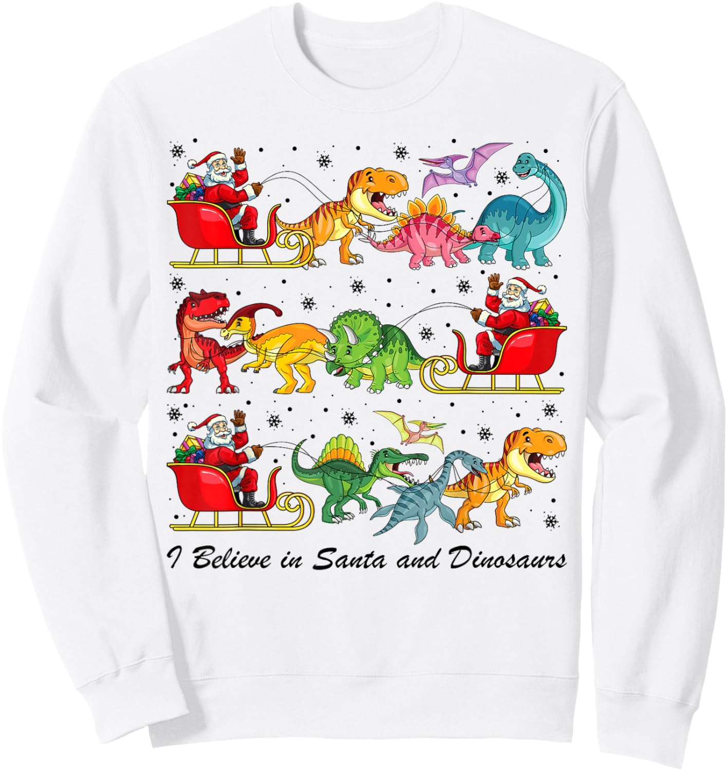 I Believe in Santa and Dinosaur Merry Christmas Boys Kids Sweatshirt - Sweatshirt | White