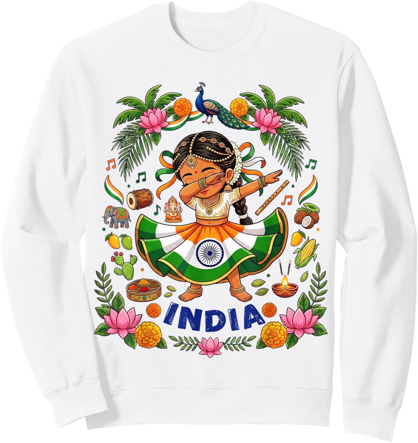 Dabbing India Girl Flag Dress Lotus Flowers Pride Heritage Sweatshirt - Sweatshirt | White