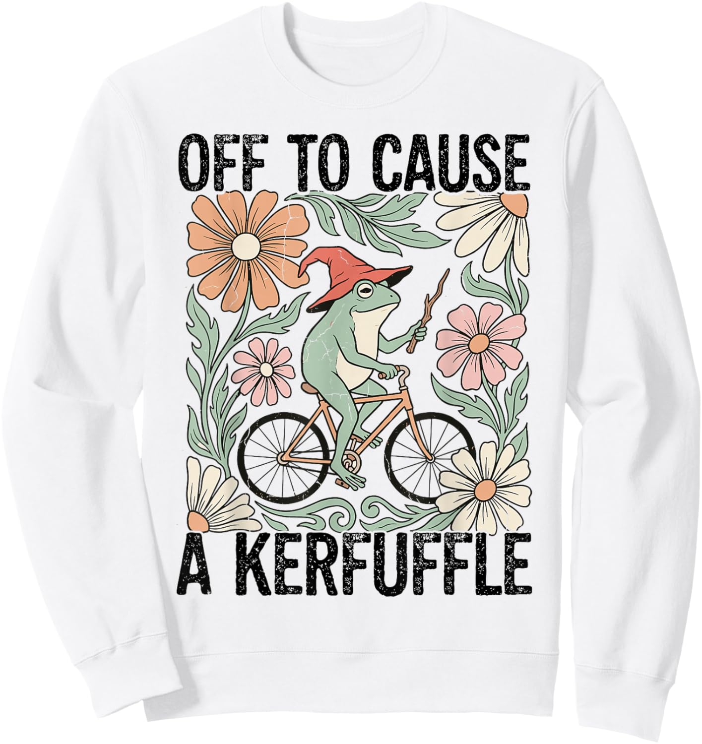 Frog Wizard Riding Bike Off to Cause A Kerfuffle Design Sweatshirt - Sweatshirt | White
