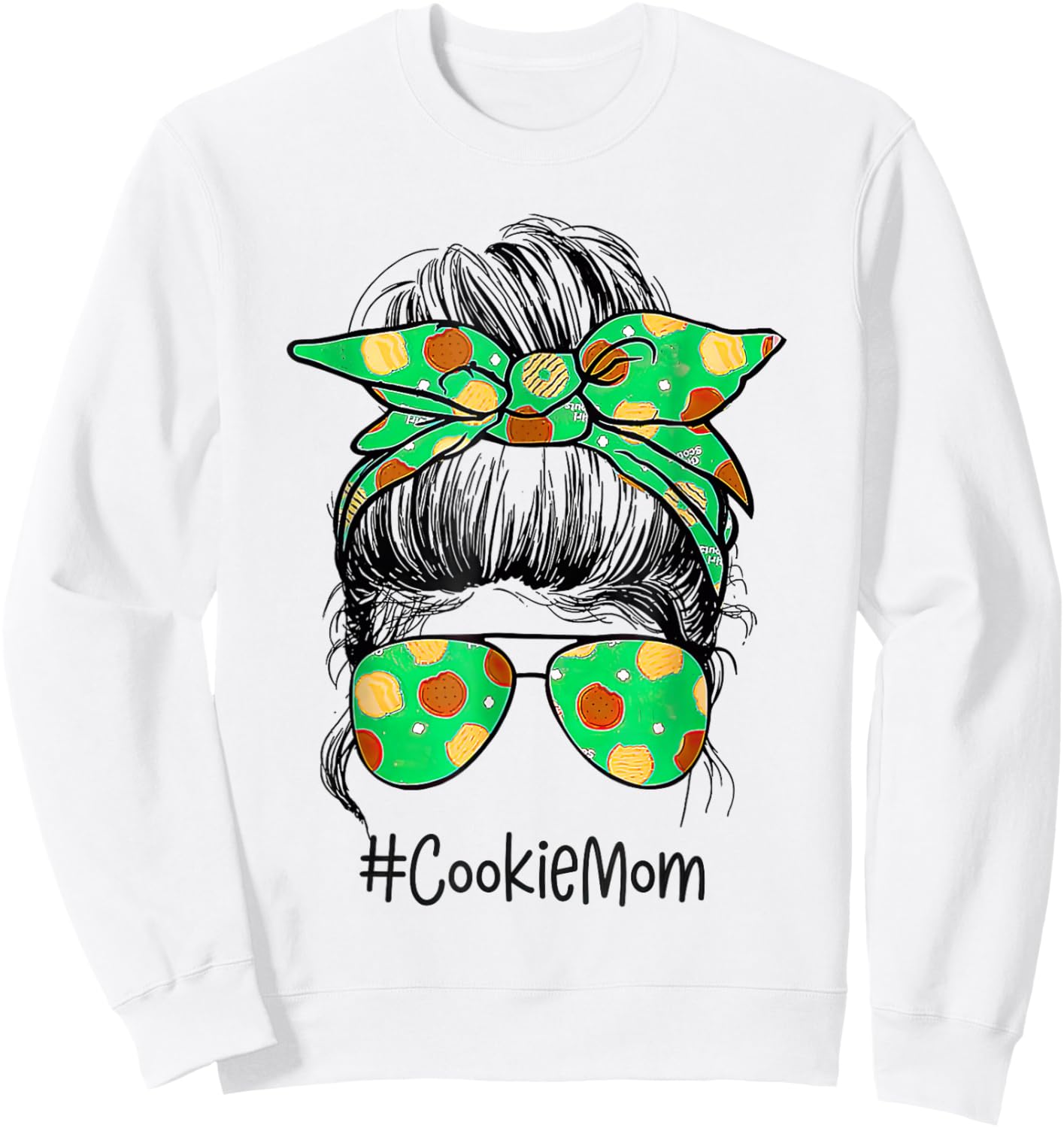 Scout Cookie Mom Girls Momlife Messy Bun Sunglasses Sweatshirt - Sweatshirt | White