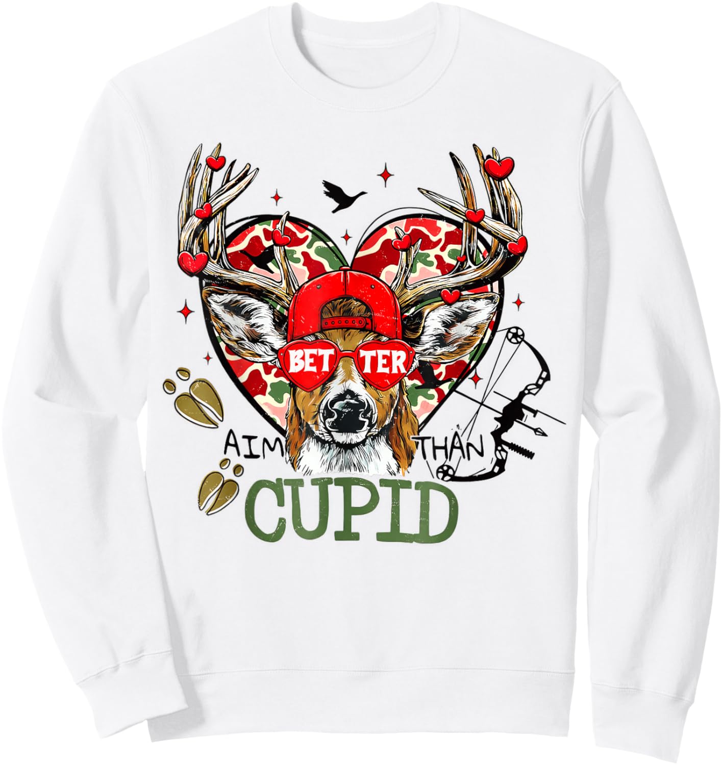 Better Aim Than Cupid Deer, Valentine Camo Sweatshirt - Sweatshirt | White