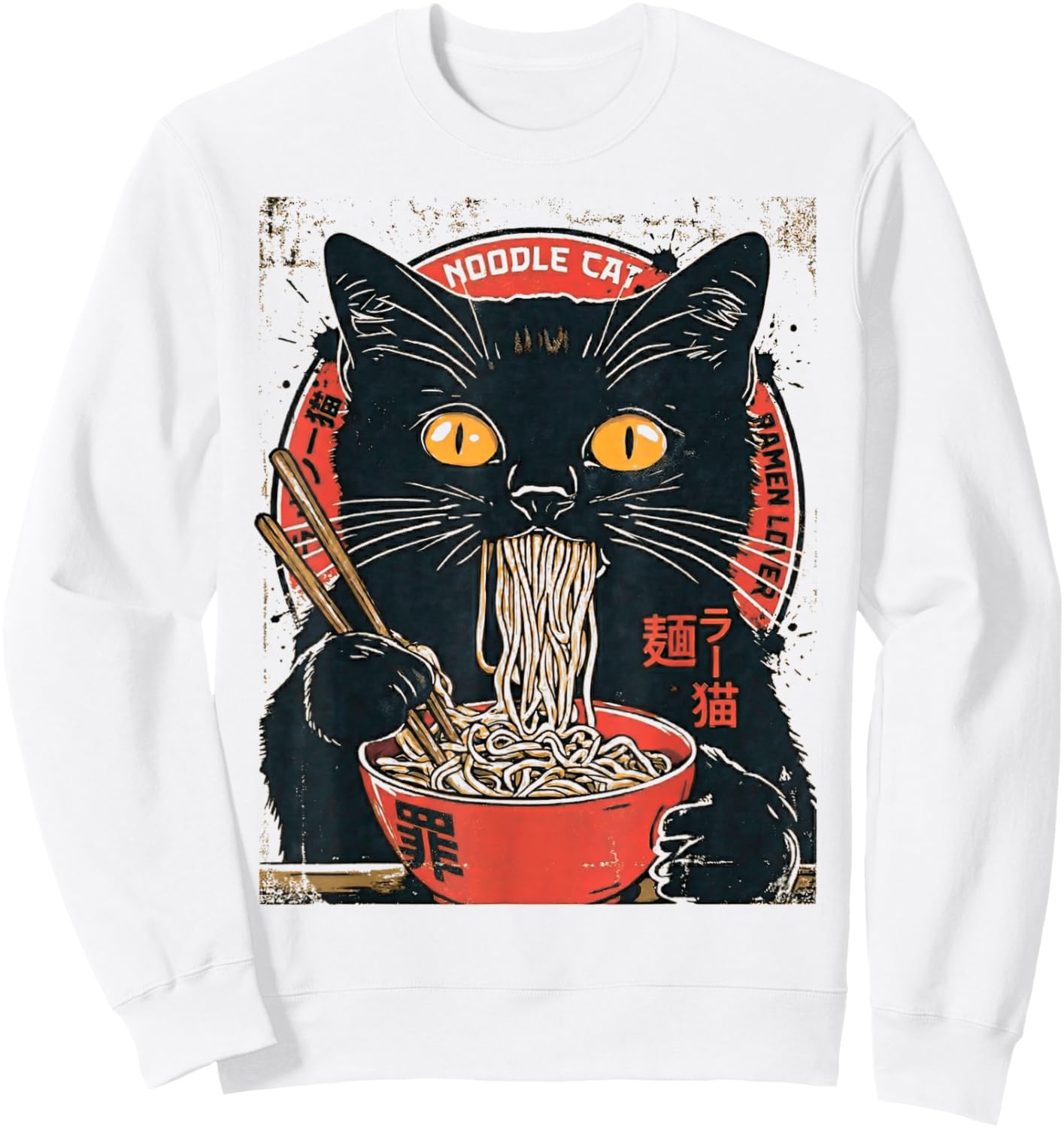 Noodle Cat Ramen Lover Japanese Food Cat Art Design Sweatshirt - Sweatshirt | White