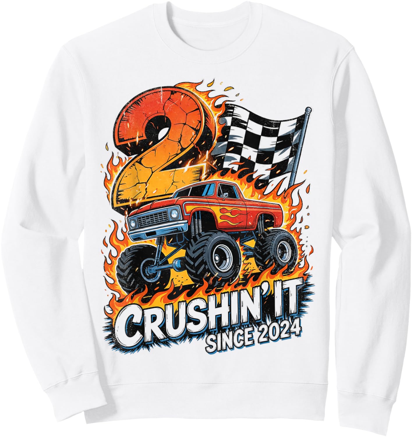 Birthday Monster Truck 2 Year Old Boys 2nd Party Born 2024 Sweatshirt - Sweatshirt | White