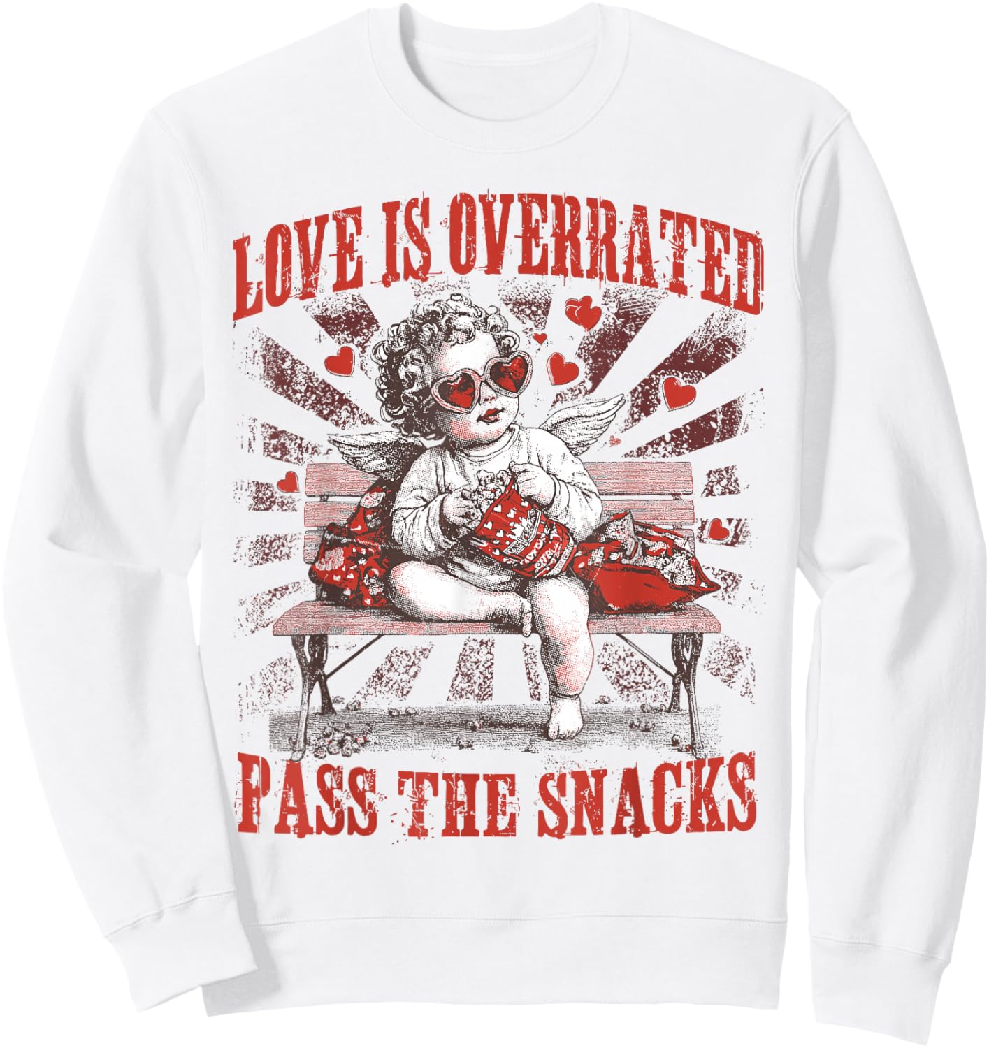 Cupid Love is Overrated Pass The Snacks Happy Valentines Day Sweatshirt - Sweatshirt | White