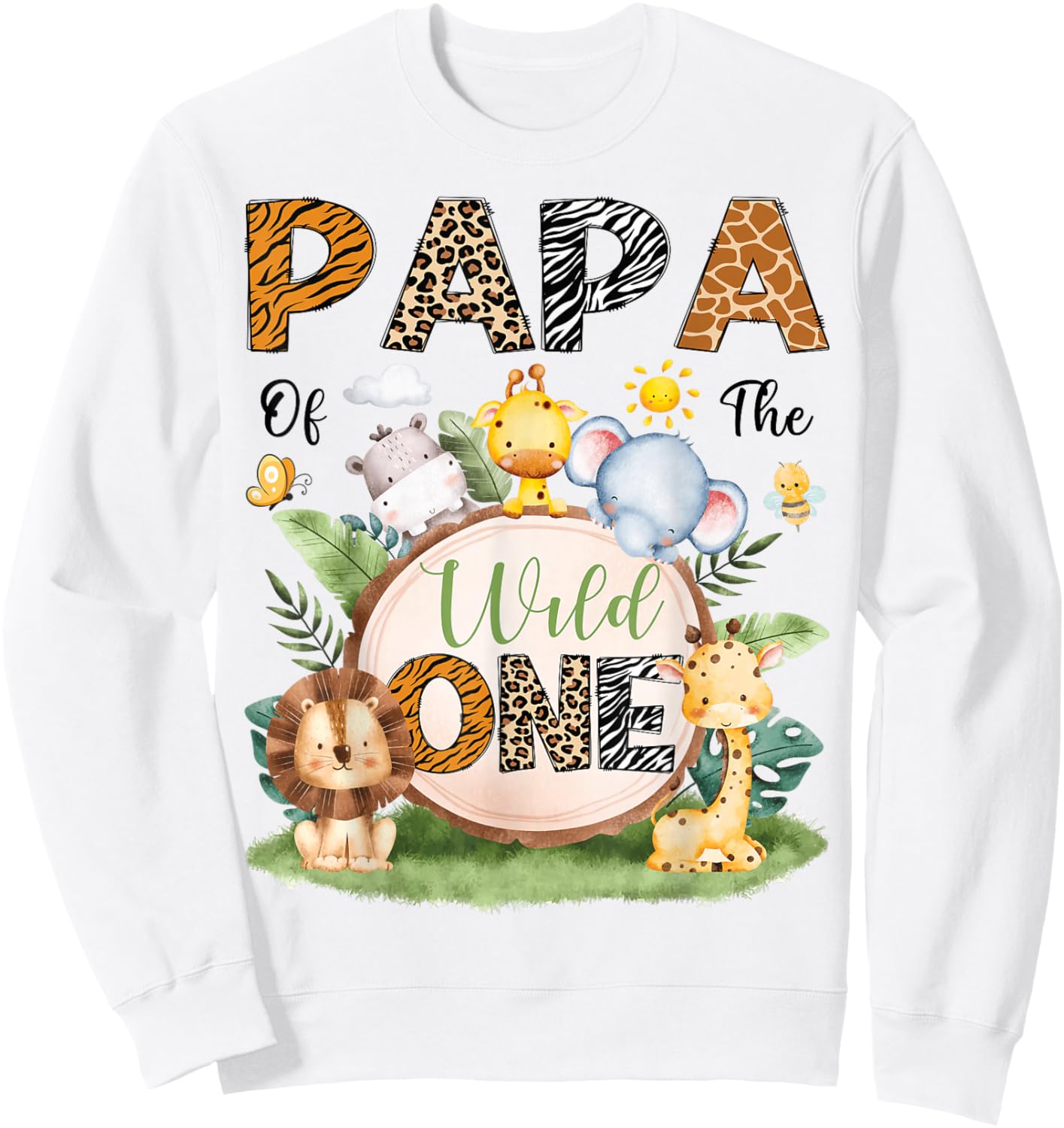 Papa of The Wild One First Birthday Boy Jungle Safari Sweatshirt - Sweatshirt | White