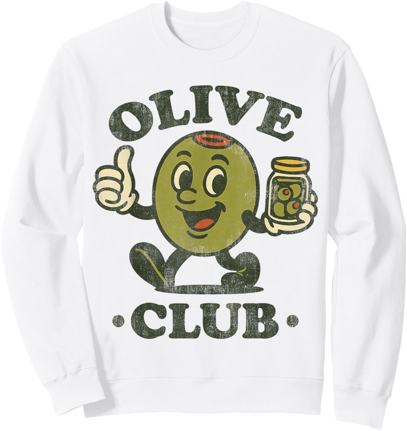 Vintage Olive Club Retro Martini Olive Mascot Sweatshirt - Sweatshirt | White