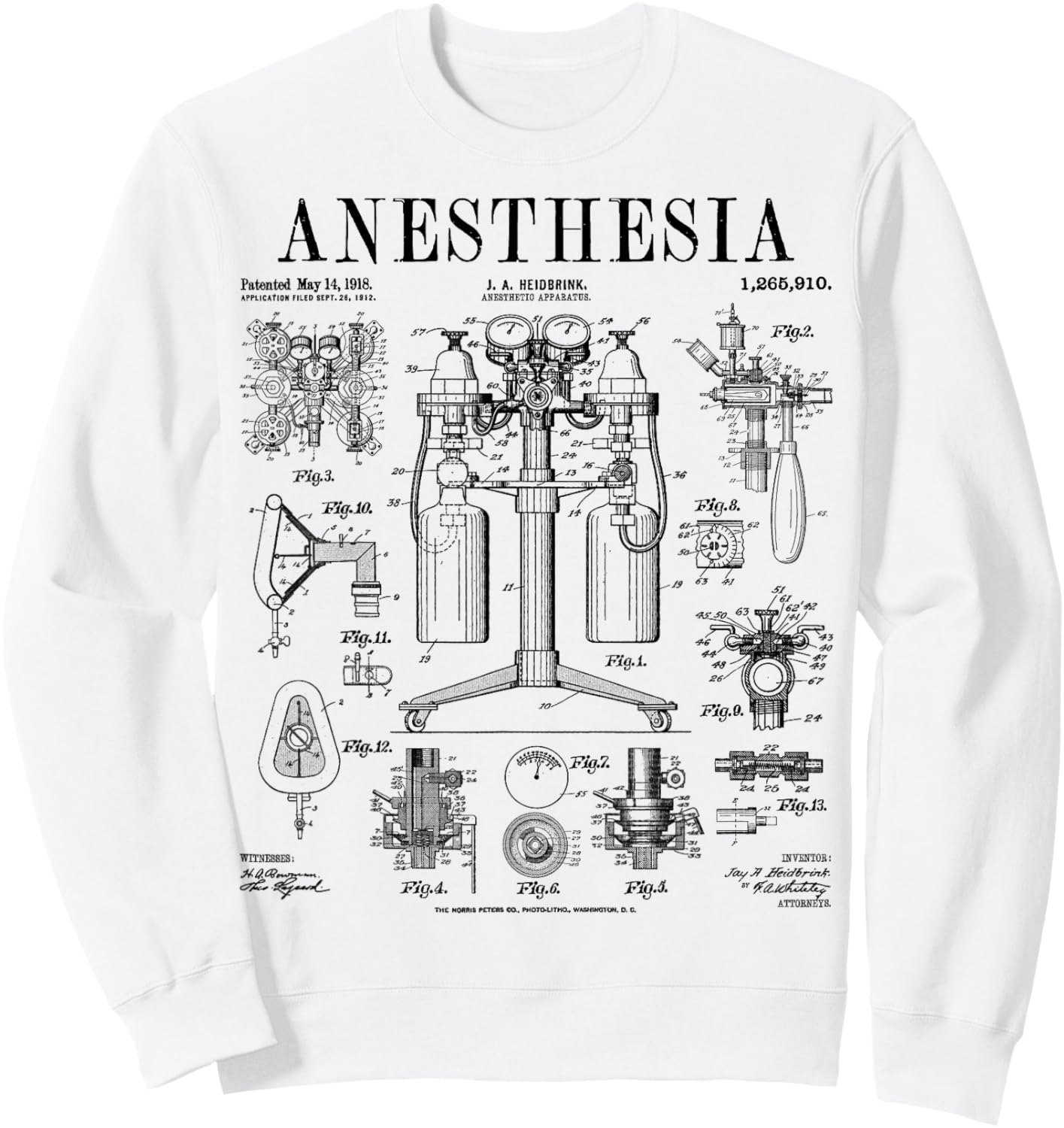 Nurse Doctor Anesthesia Medical Anesthetist Vintage Patent Sweatshirt - Sweatshirt | White