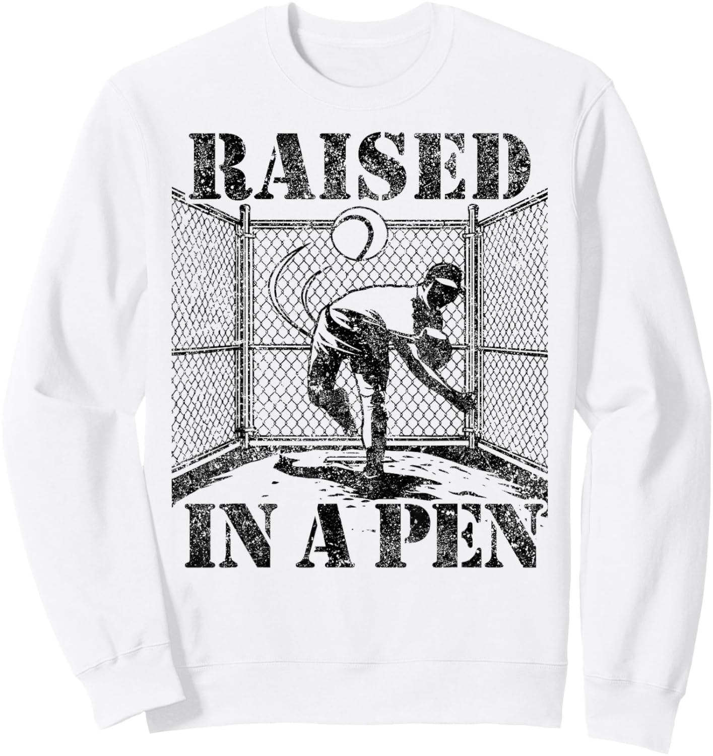 Raised in a Pen Baseball Pitcher Funny Saying Bullpen Sweatshirt - Sweatshirt | White