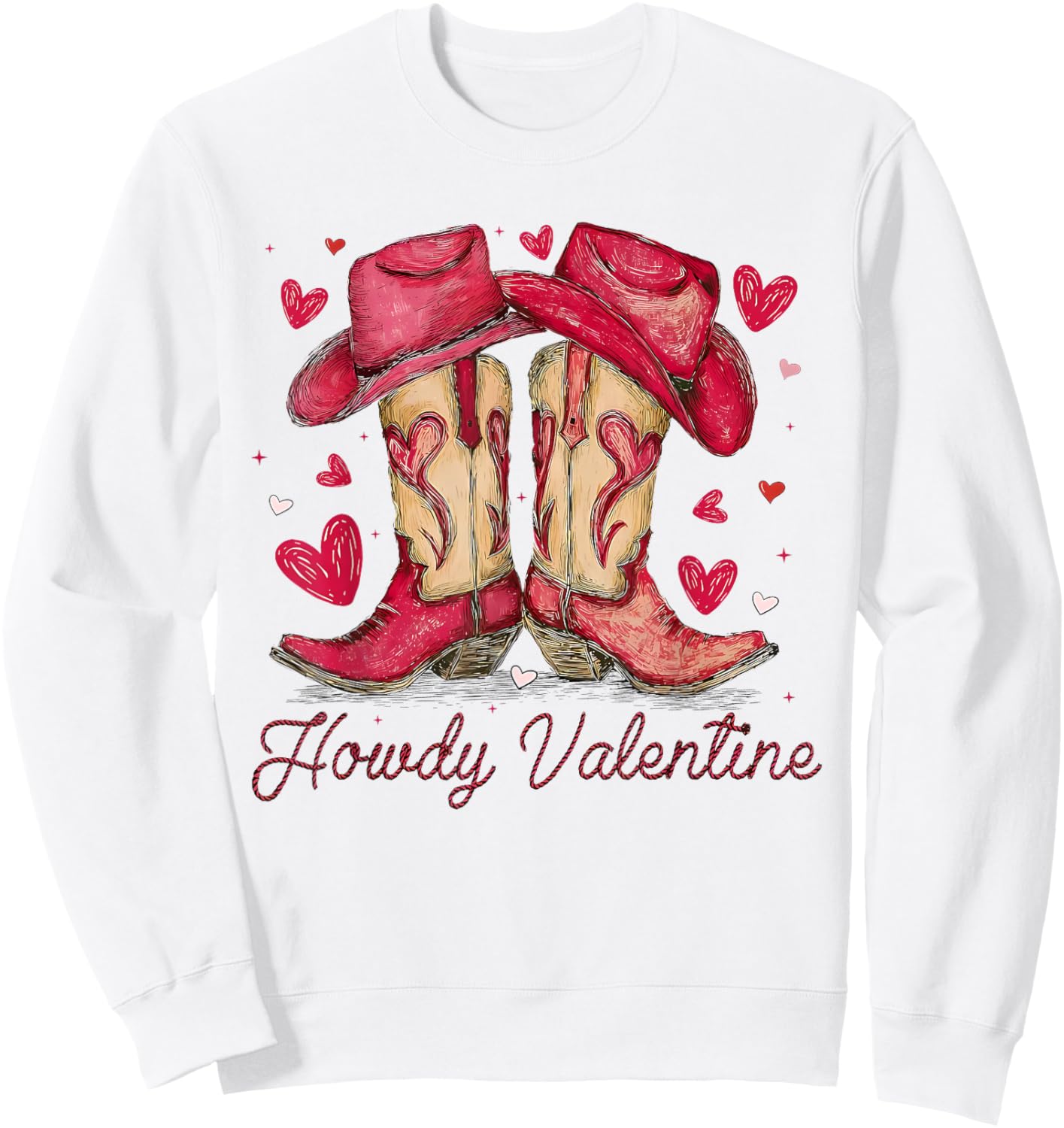 Howdy Valentine Cowboy Boots Coquette Bow Girl Women Kids Sweatshirt - Sweatshirt | White